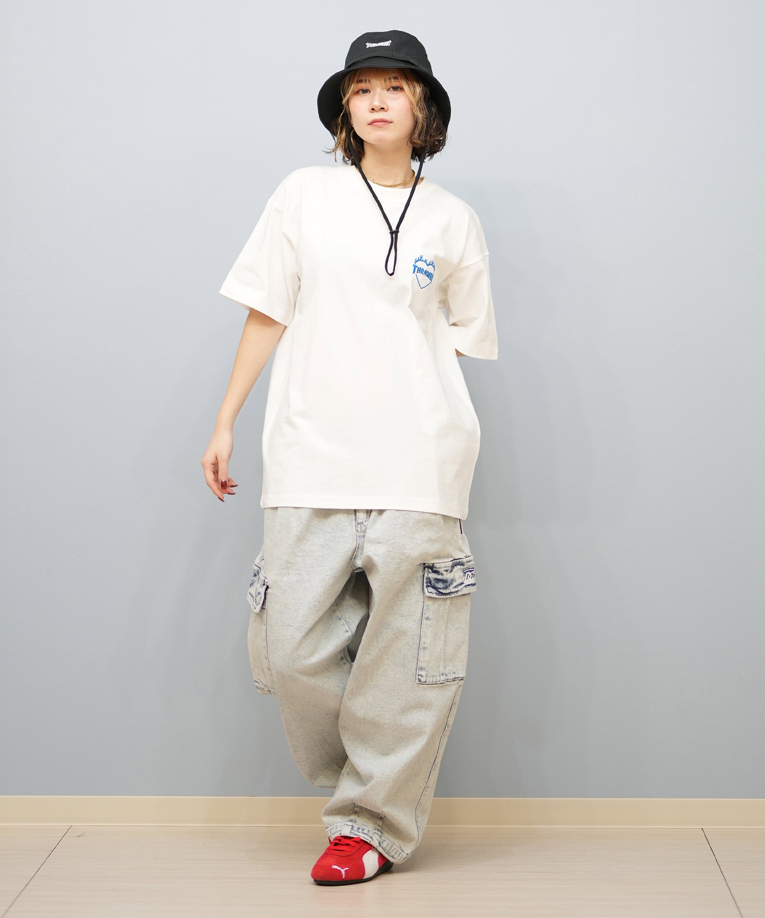 THRASHER スラッシャー 半袖 Tシャツ レディース バックプリント バーニングハート 252TH2ST030(WHT-1-M)