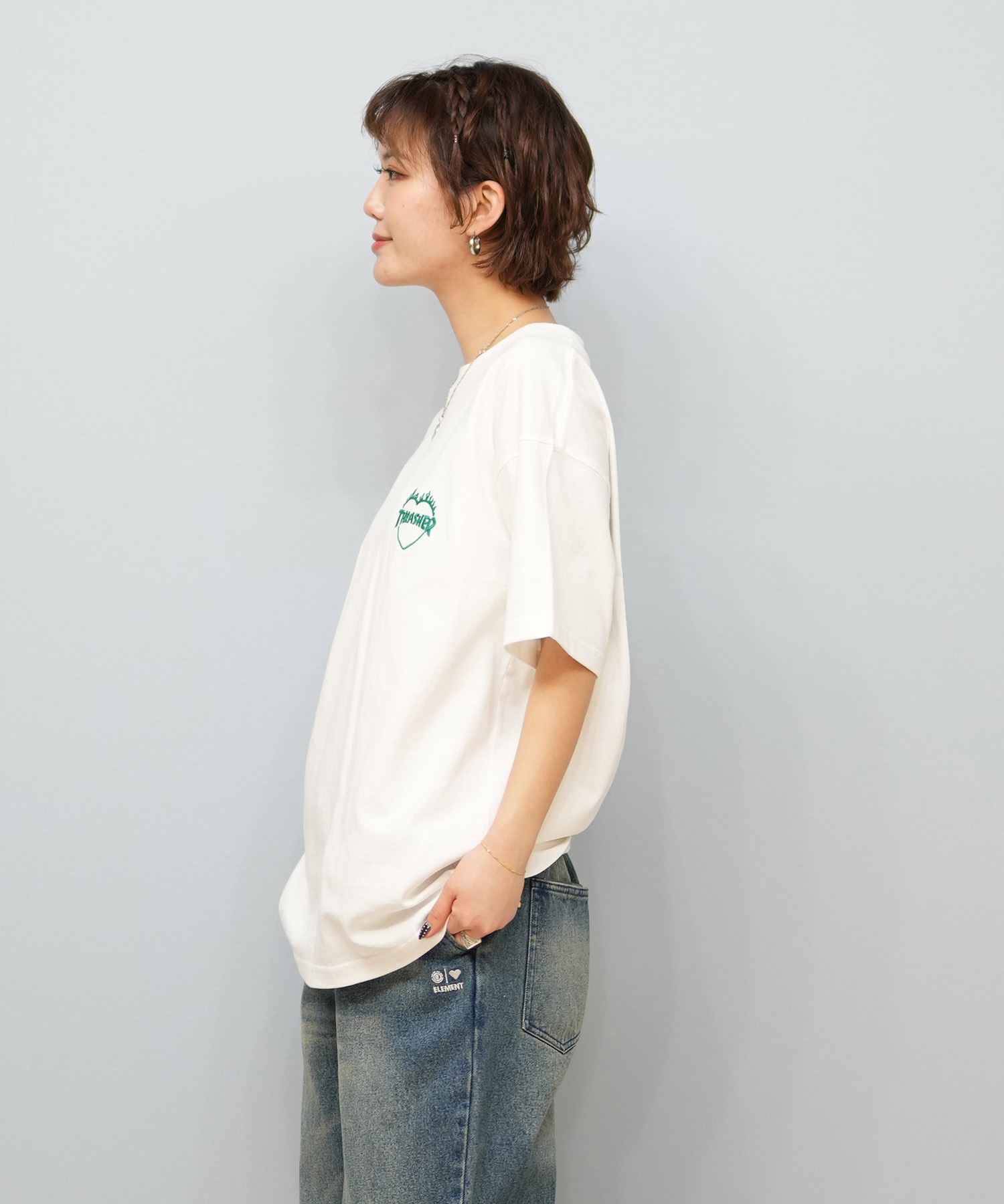 THRASHER スラッシャー 半袖 Tシャツ レディース バックプリント バーニングハート 252TH2ST030(WHT-1-M)
