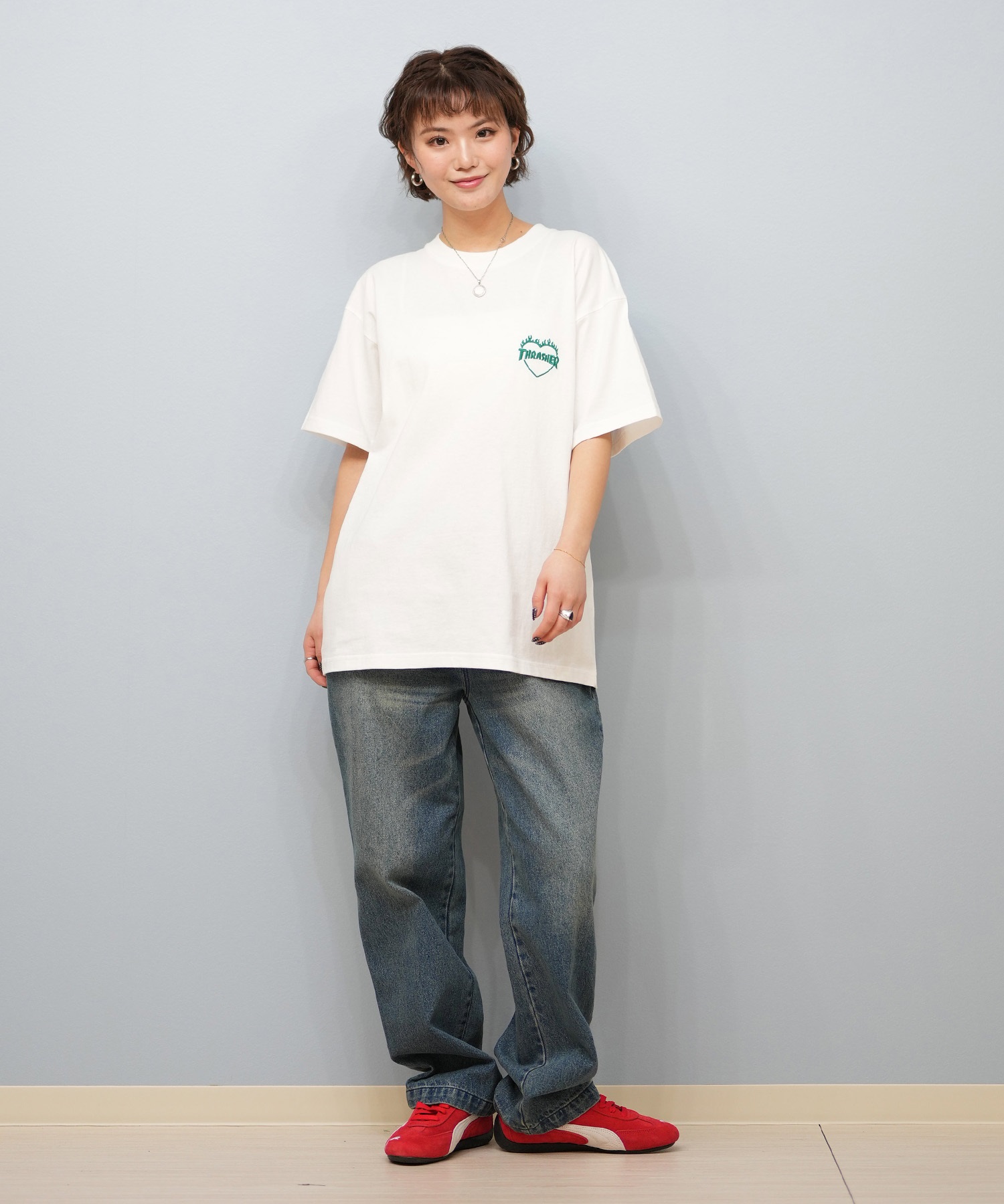 THRASHER スラッシャー 半袖 Tシャツ レディース バックプリント バーニングハート 252TH2ST030(WHT-1-M)