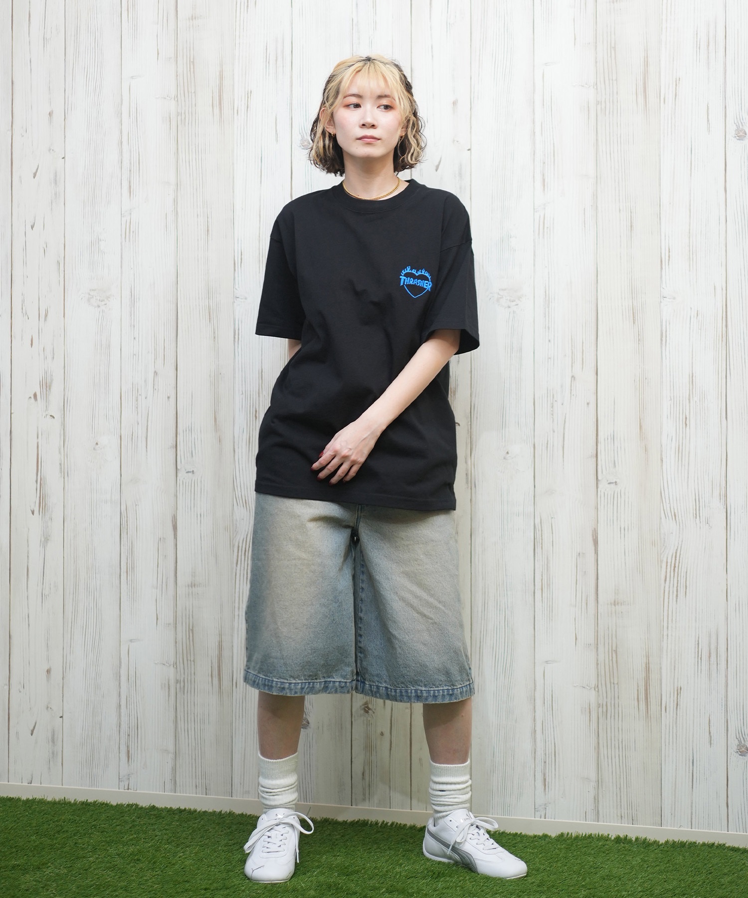 THRASHER スラッシャー 半袖 Tシャツ レディース バックプリント バーニングハート 252TH2ST030(WHT-1-M)