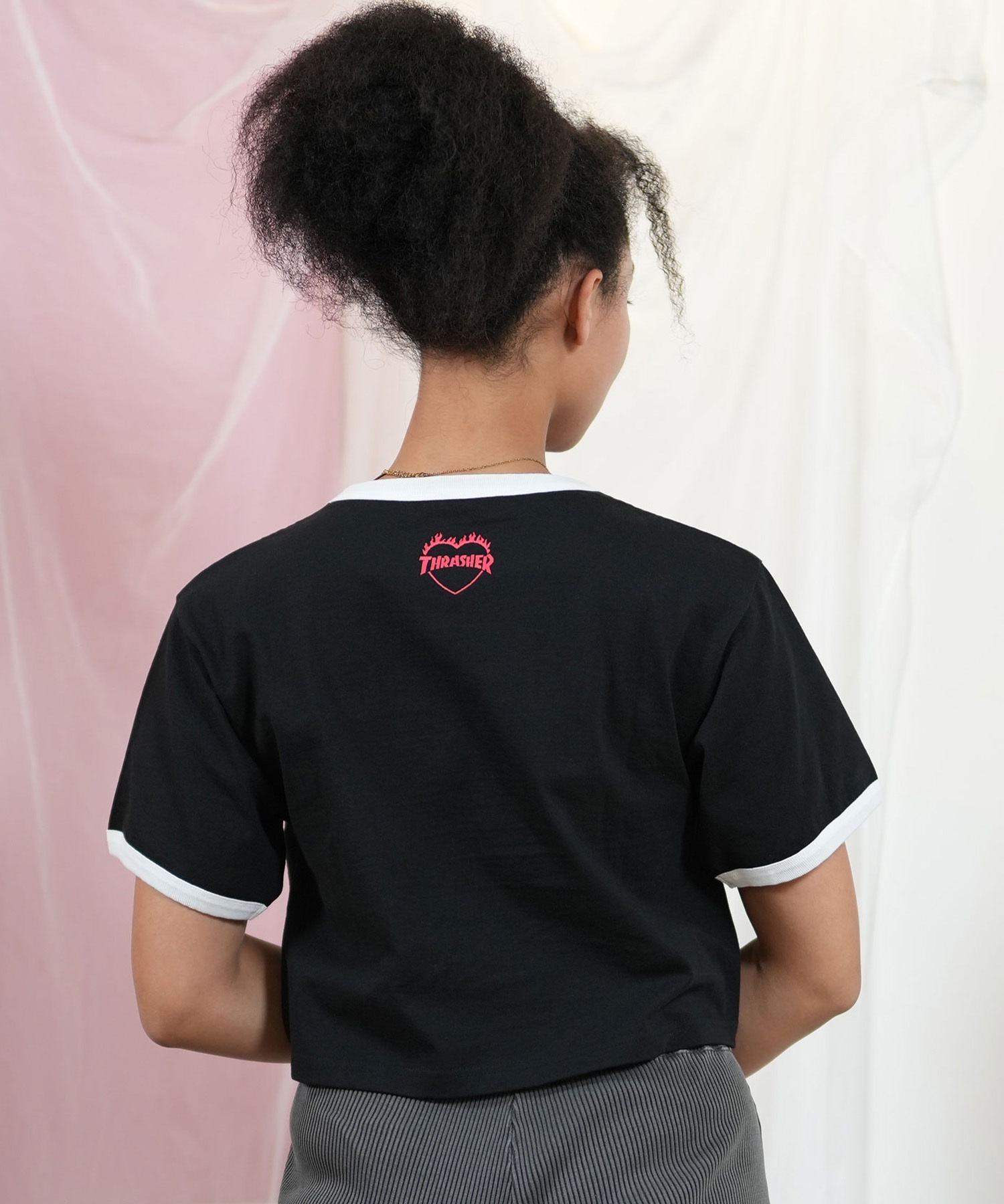 THRASHER スラッシャー 半袖 Tシャツ レディース アイラブTシャツ リンガーシャツ 252TH2ST031(WHT-M)