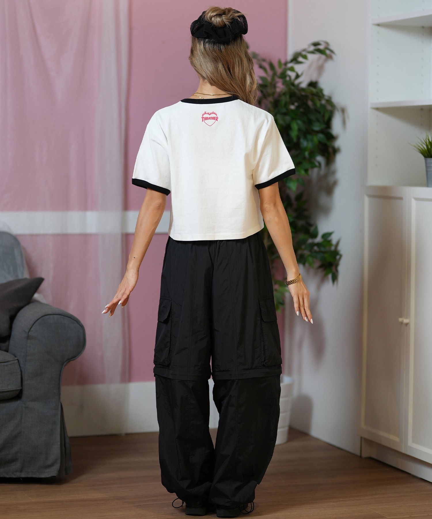 THRASHER スラッシャー 半袖 Tシャツ レディース アイラブTシャツ リンガーシャツ 252TH2ST031(WHT-M)