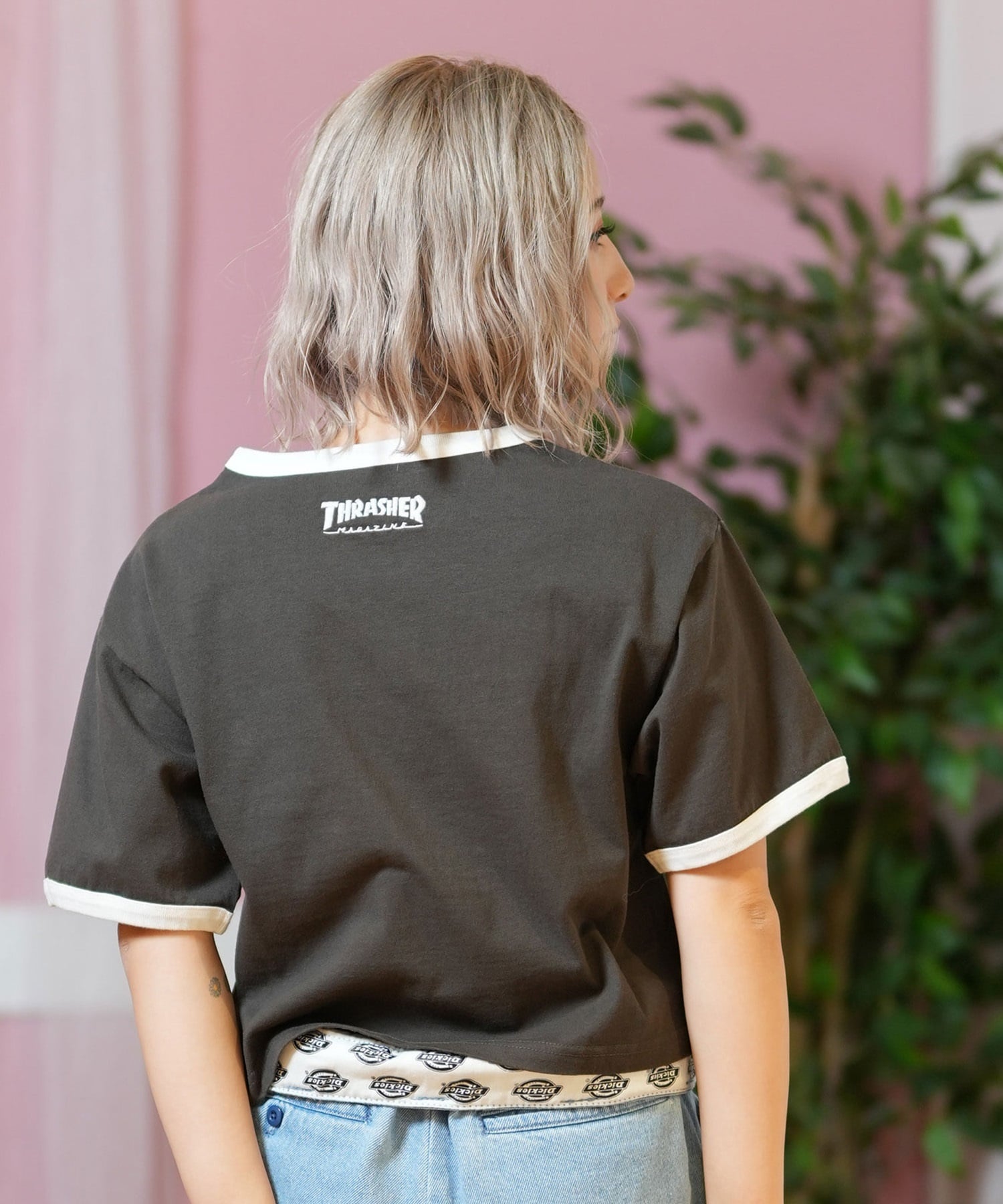 THRASHER スラッシャー 半袖 Tシャツ レディース ナンバリング リンガーシャツ 252TH2ST032(GRY-M)