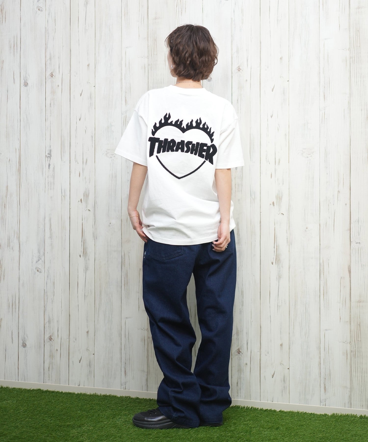 THRASHER スラッシャー 半袖 Tシャツ レディース バーニングハートTシャツ 252TH2ST033(WHT-M)