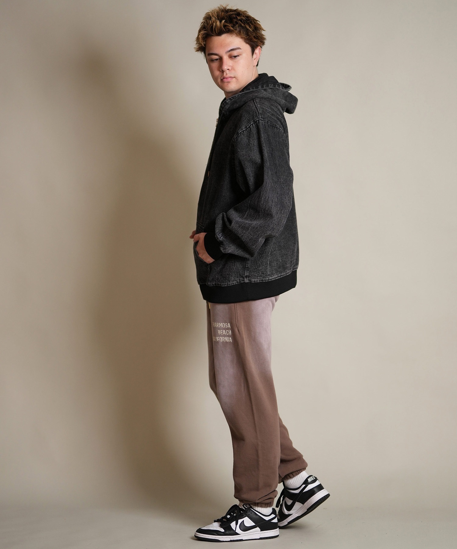 DEAR LAUREL ディアローレル デニム パーカー ジャケット メンズ ジップアップ フーディー ウォッシュ加工 ヴィンテージ風 DENIM PARKA JK D25F-0105(BLK-M)