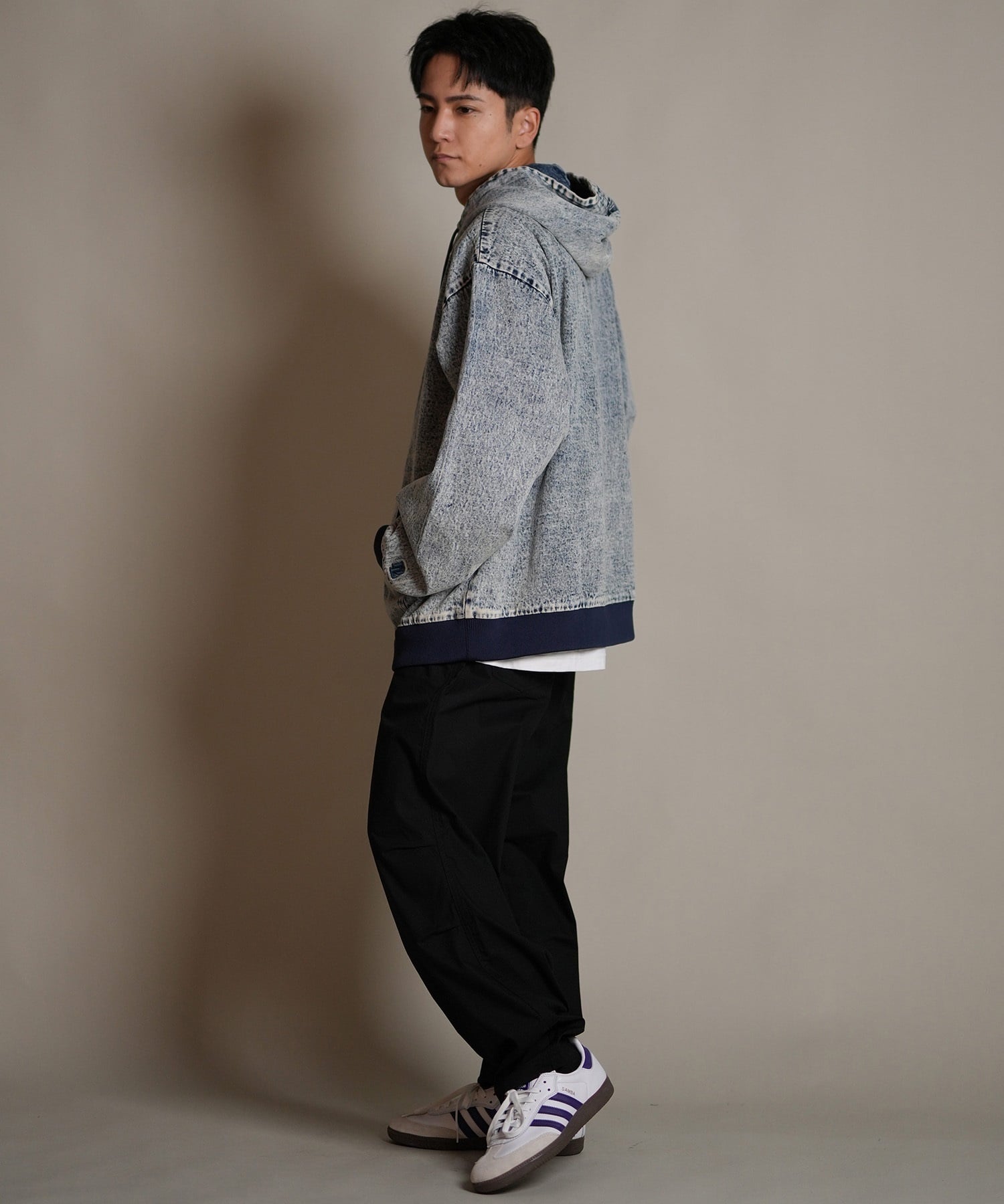 DEAR LAUREL ディアローレル デニム パーカー ジャケット メンズ ジップアップ フーディー ウォッシュ加工 ヴィンテージ風 DENIM PARKA JK D25F-0105(BLK-M)