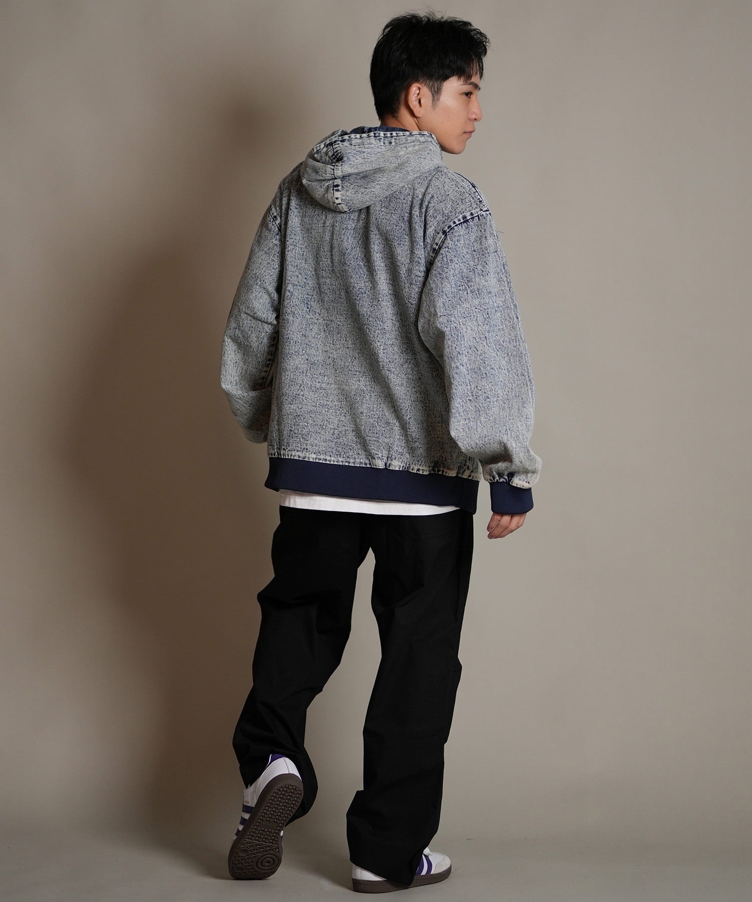 DEAR LAUREL ディアローレル デニム パーカー ジャケット メンズ ジップアップ フーディー ウォッシュ加工 ヴィンテージ風 DENIM PARKA JK D25F-0105(BLK-M)