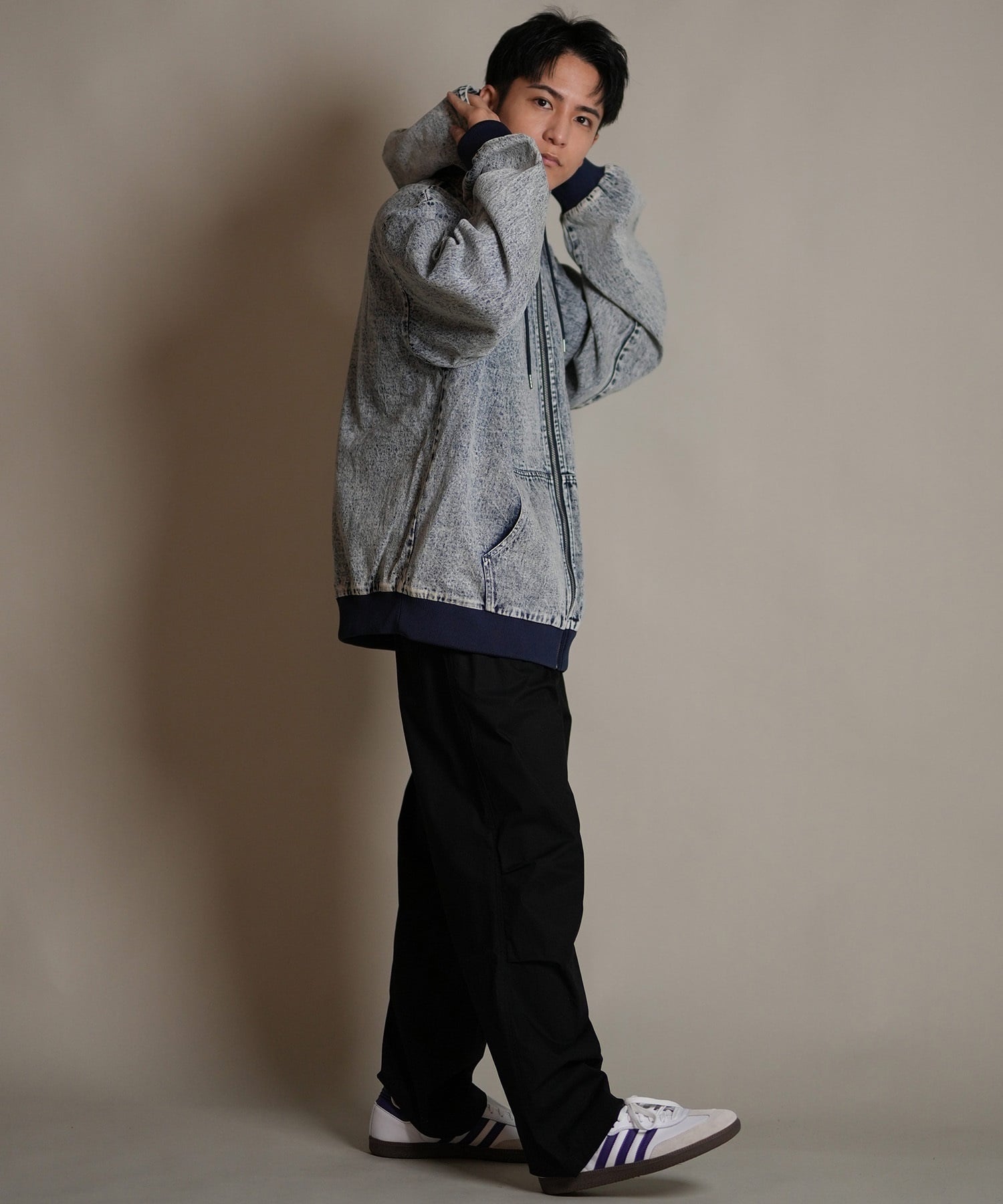 DEAR LAUREL ディアローレル デニム パーカー ジャケット メンズ ジップアップ フーディー ウォッシュ加工 ヴィンテージ風 DENIM PARKA JK D25F-0105(BLK-M)