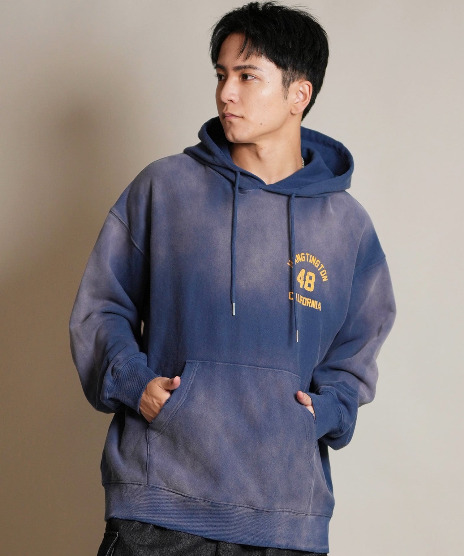 DEAR LAUREL ディアローレル プルオーバー パーカー メンズ 古着風 ヴィンテージ加工 D25F-1202 ムラサキスポーツ限定(BLK-M)