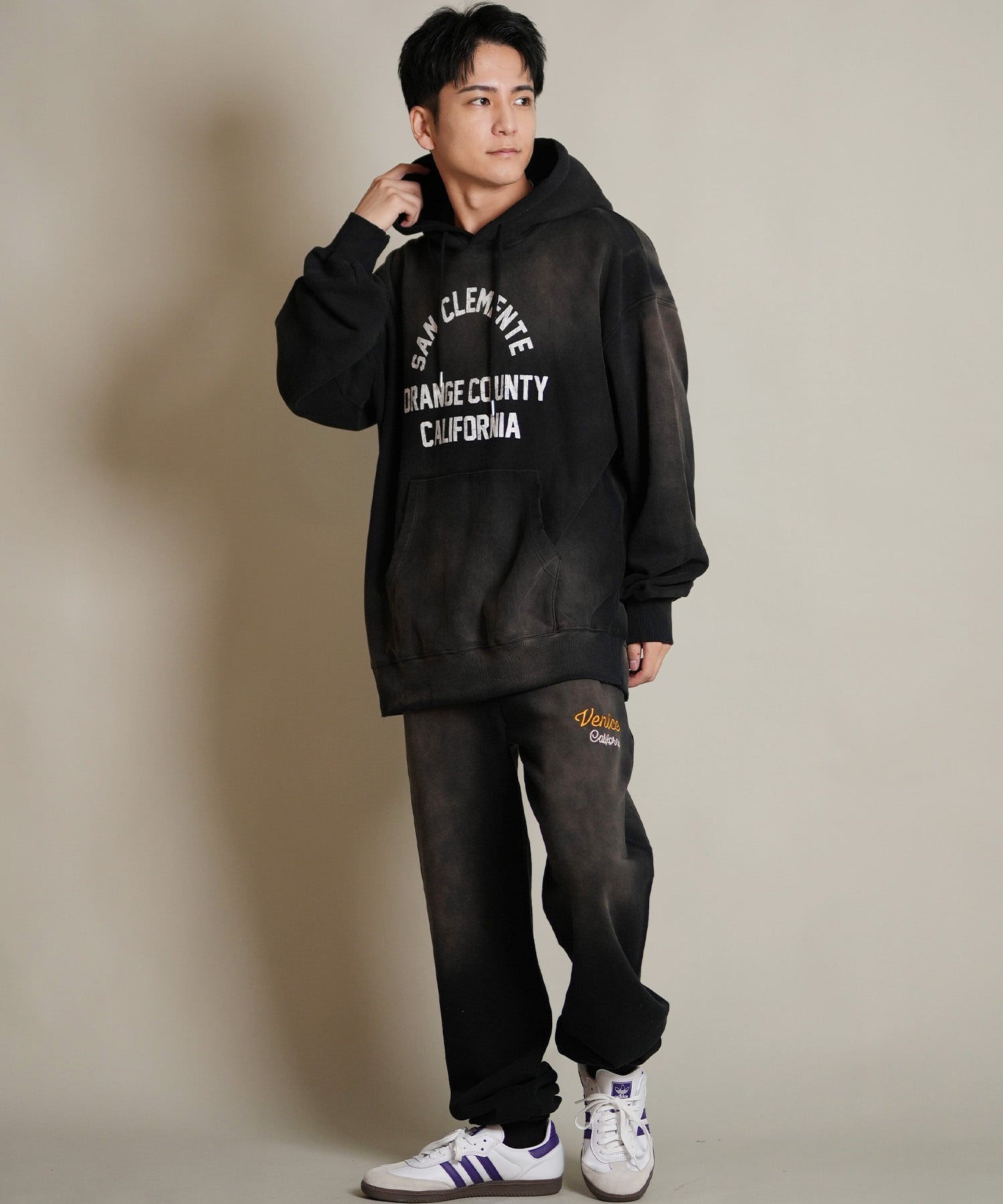 DEAR LAUREL ディアローレル プルオーバー パーカー メンズ 古着風 ヴィンテージ加工 D25F-1202 ムラサキスポーツ限定(BLK-M)