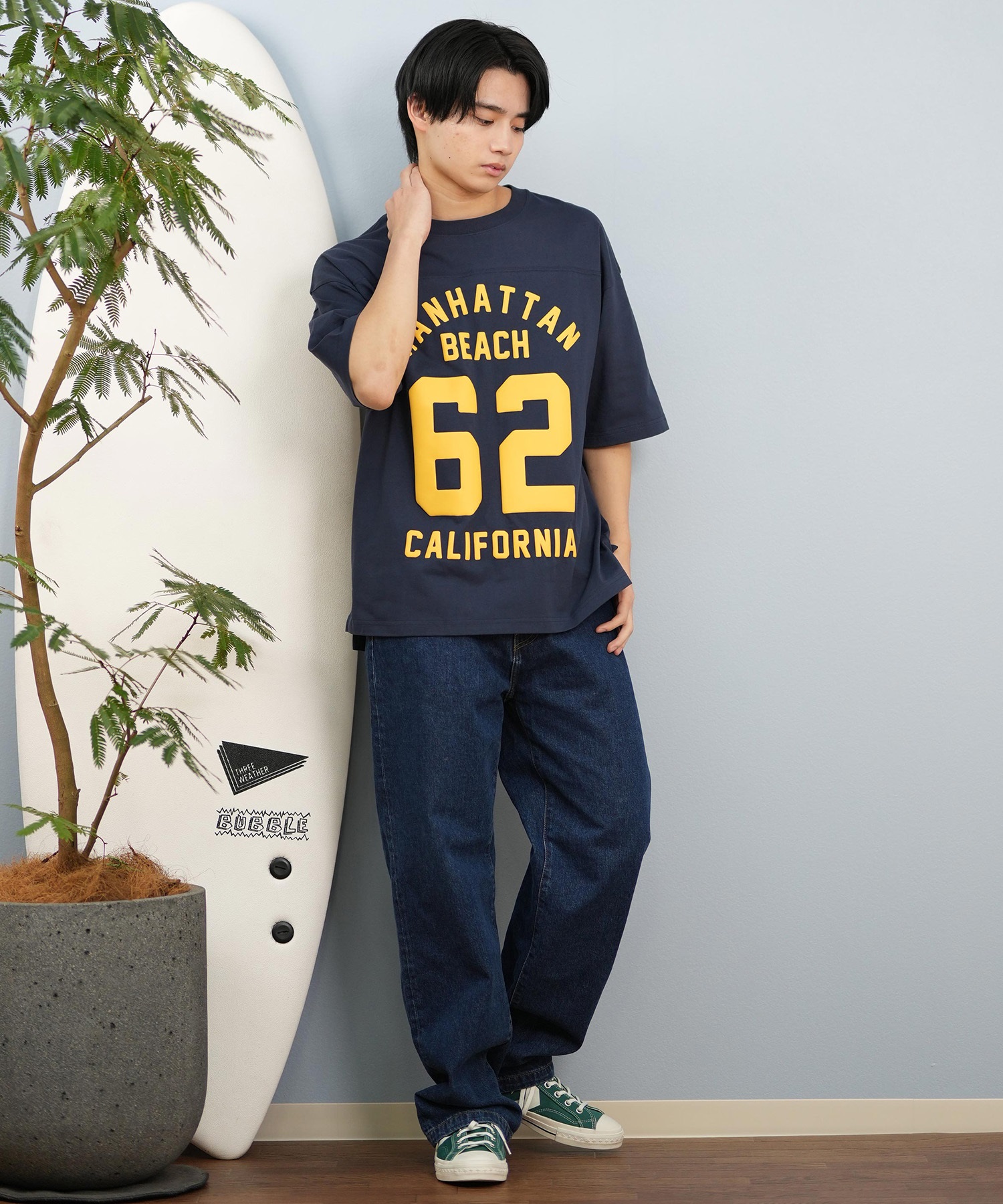 DEAR LAUREL ディアローレル 半袖 Tシャツ メンズ バックプリント 抗菌防臭 UVケア 接触冷感 CAL FOOTBALL TEE D25S2106(WHT-M)
