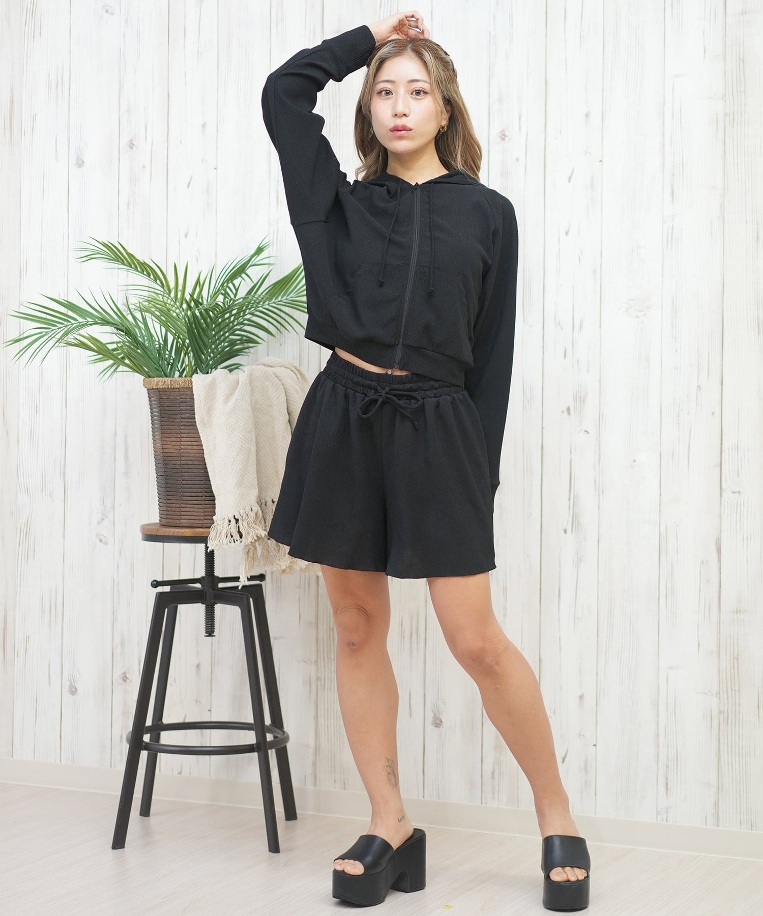 Beach Queen ビーチクイーン 水着 レディース  水陸両用 ショートパンツ 無地 403900(BLK-M)