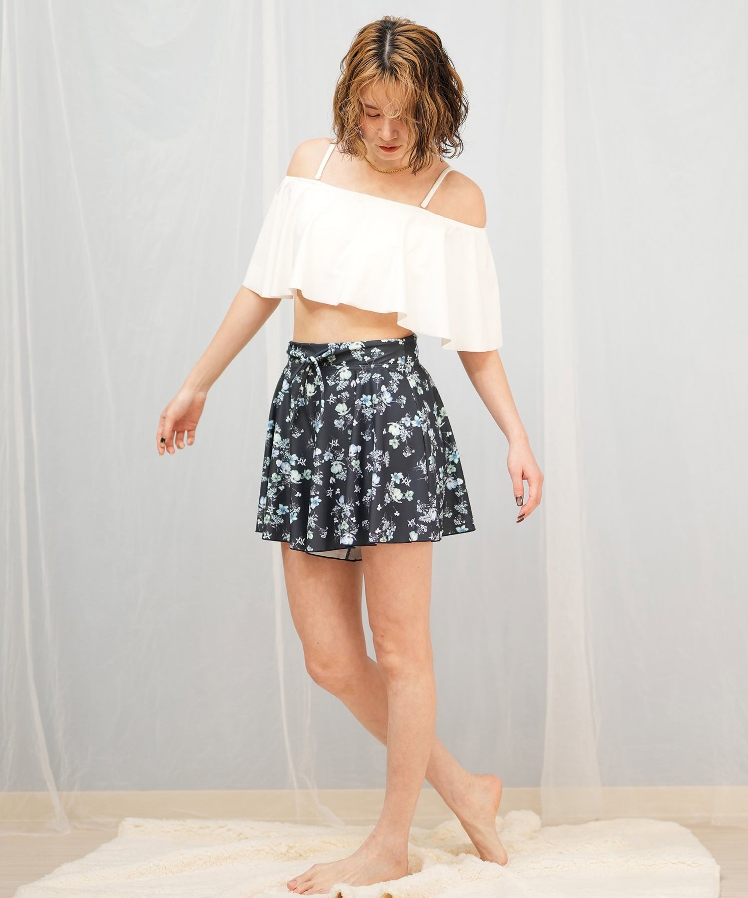 Beach Queen ビーチクイーン 水着 レディース  3点セット ショーツ付き フレア 403510(WHT-9)