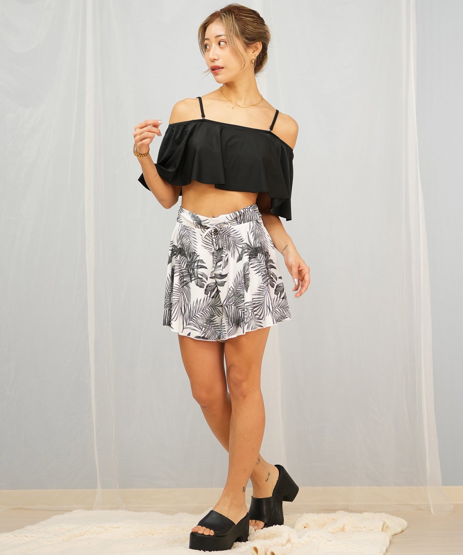 Beach Queen ビーチクイーン 水着 レディース  3点セット ショーツ付き フレア 403510(WHT-9)