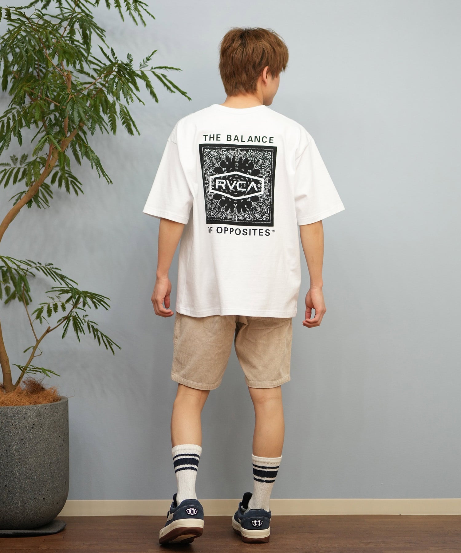RVCA ルーカ 半袖 Tシャツ メンズ バックプリント BOXロゴ バンダナ柄 BF041-P20(WHT-S)
