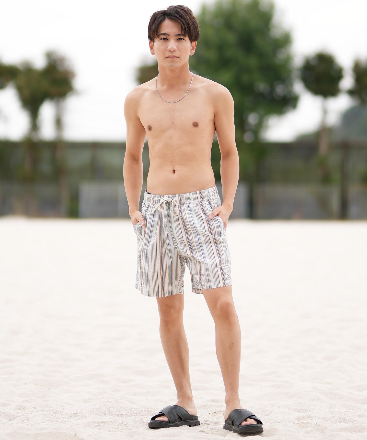 RVCA ルーカ 水着 トランクス メンズ ボードショーツ サーフパンツ ストライプ柄 17インチ 水陸両用 BF041-505(NAT-S)