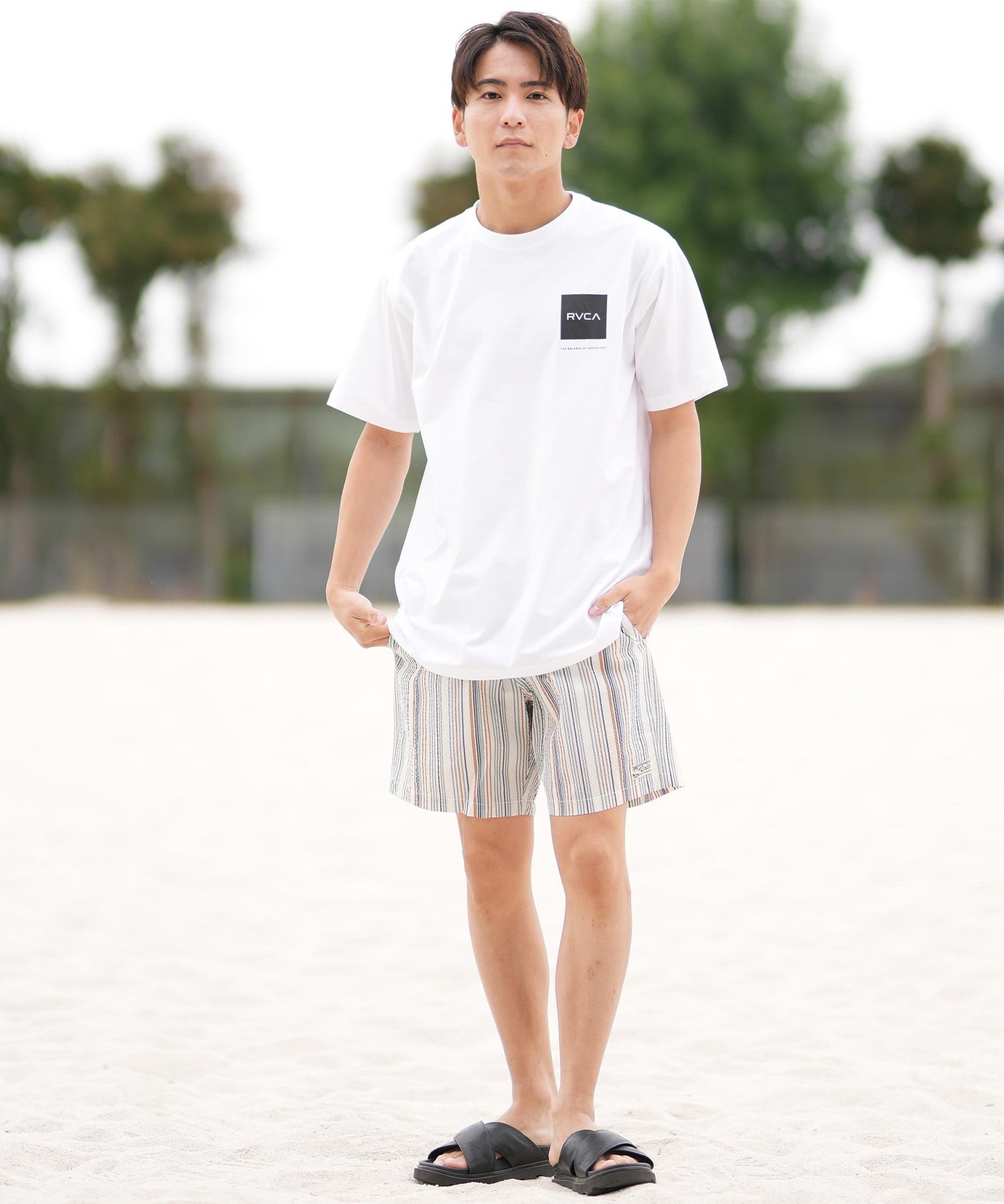 RVCA ルーカ 水着 トランクス メンズ ボードショーツ サーフパンツ ストライプ柄 17インチ 水陸両用 BF041-505(NAT-S)