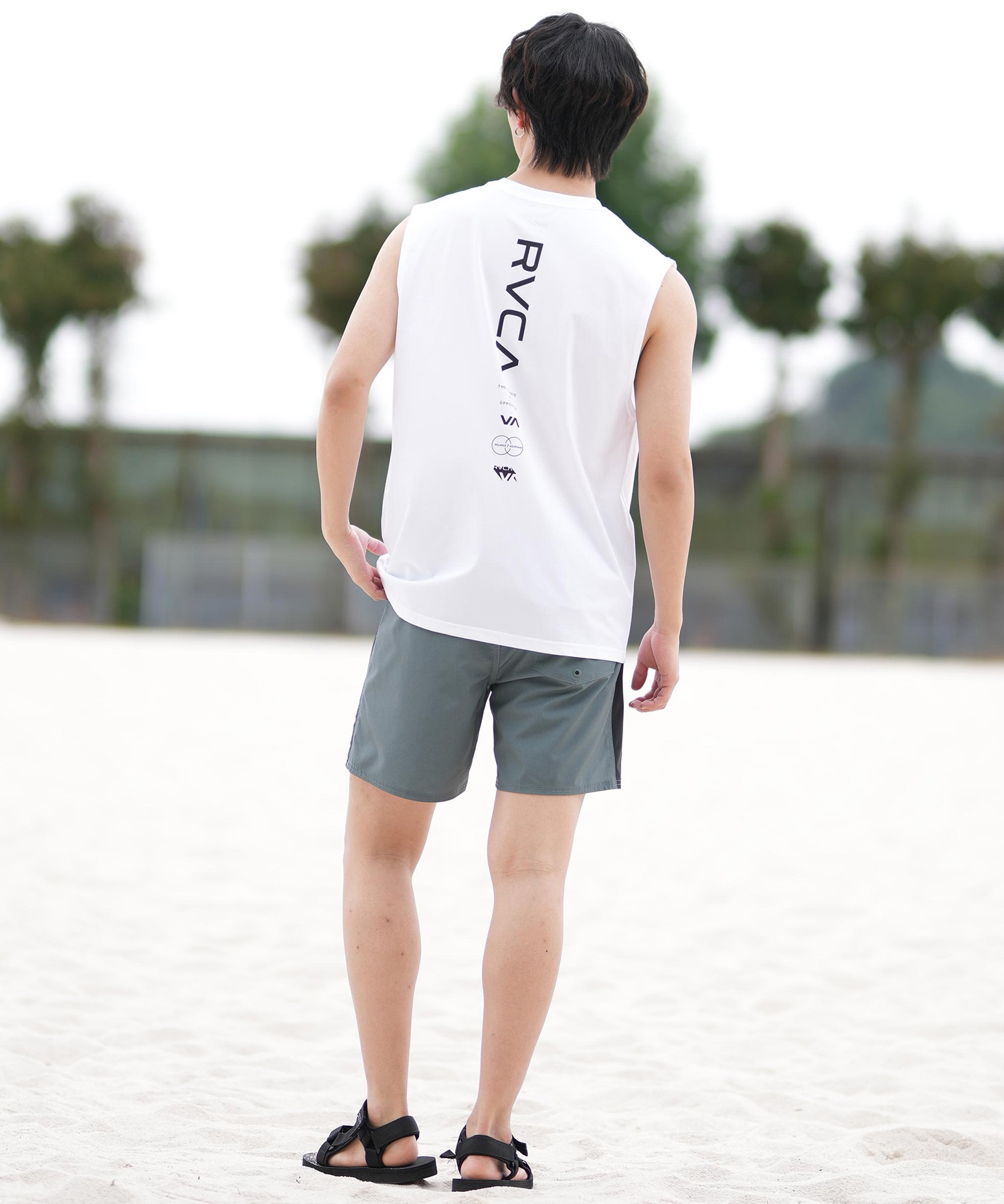 RVCA ルーカ ラッシュガード メンズ タンクトップ バックプリント UVカット 吸水速乾 水陸両用 BF041-878(WHT-S)
