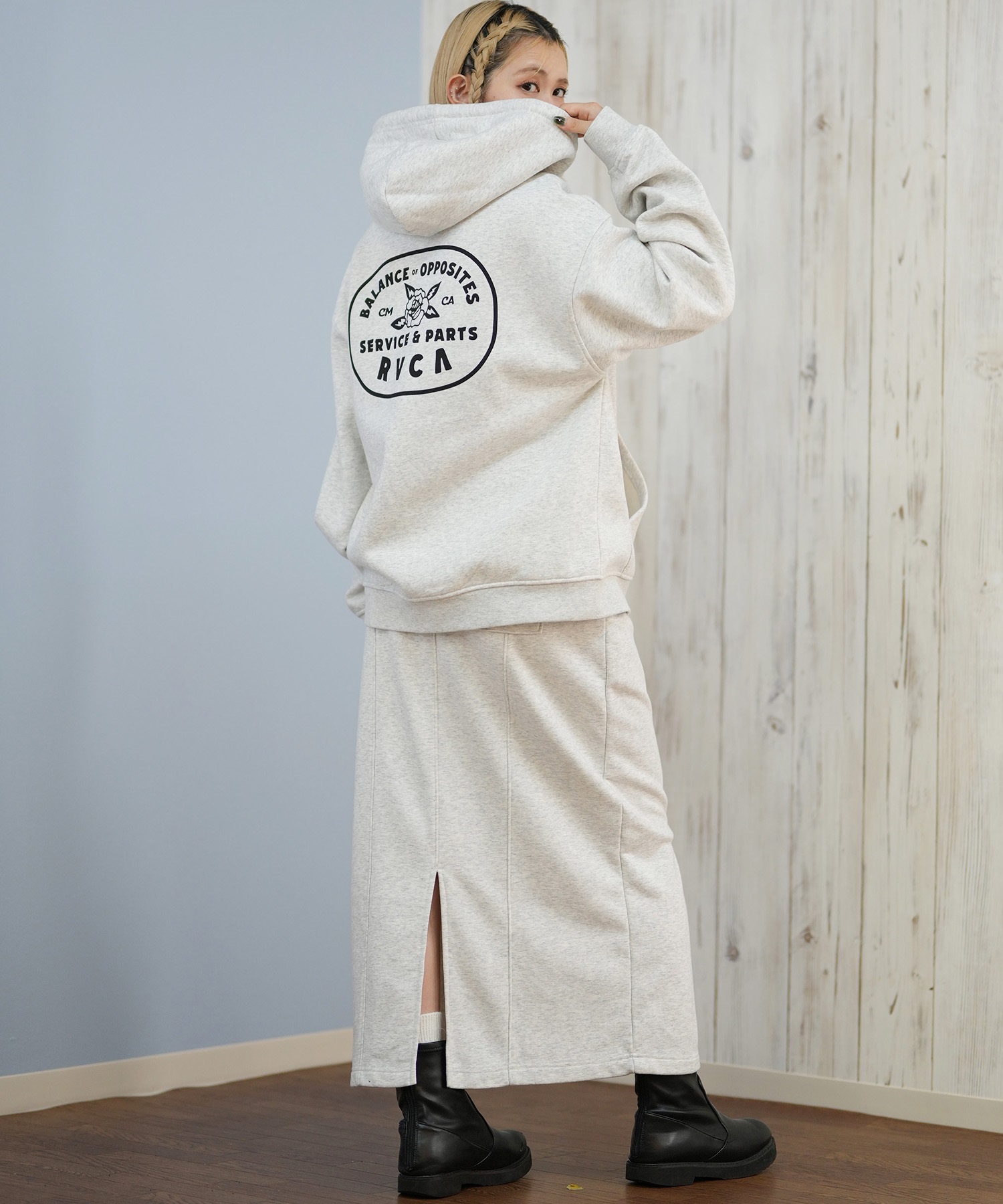 RVCA ルーカ ジップアップ パーカー レディース バックプリント ロゴ 裏起毛 COURT ZIP HOODIE BF044-015(BLK-S)