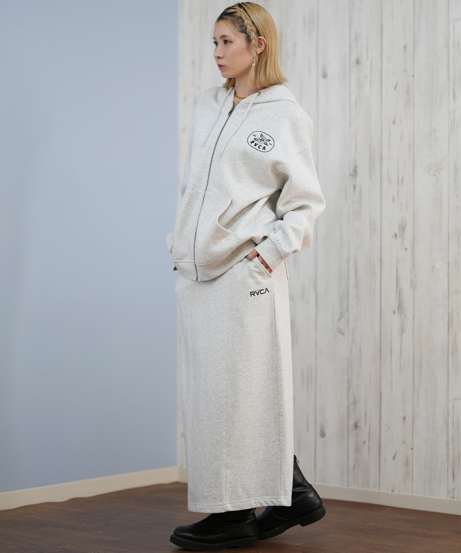 RVCA ルーカ ジップアップ パーカー レディース バックプリント ロゴ 裏起毛 COURT ZIP HOODIE BF044-015(BLK-S)