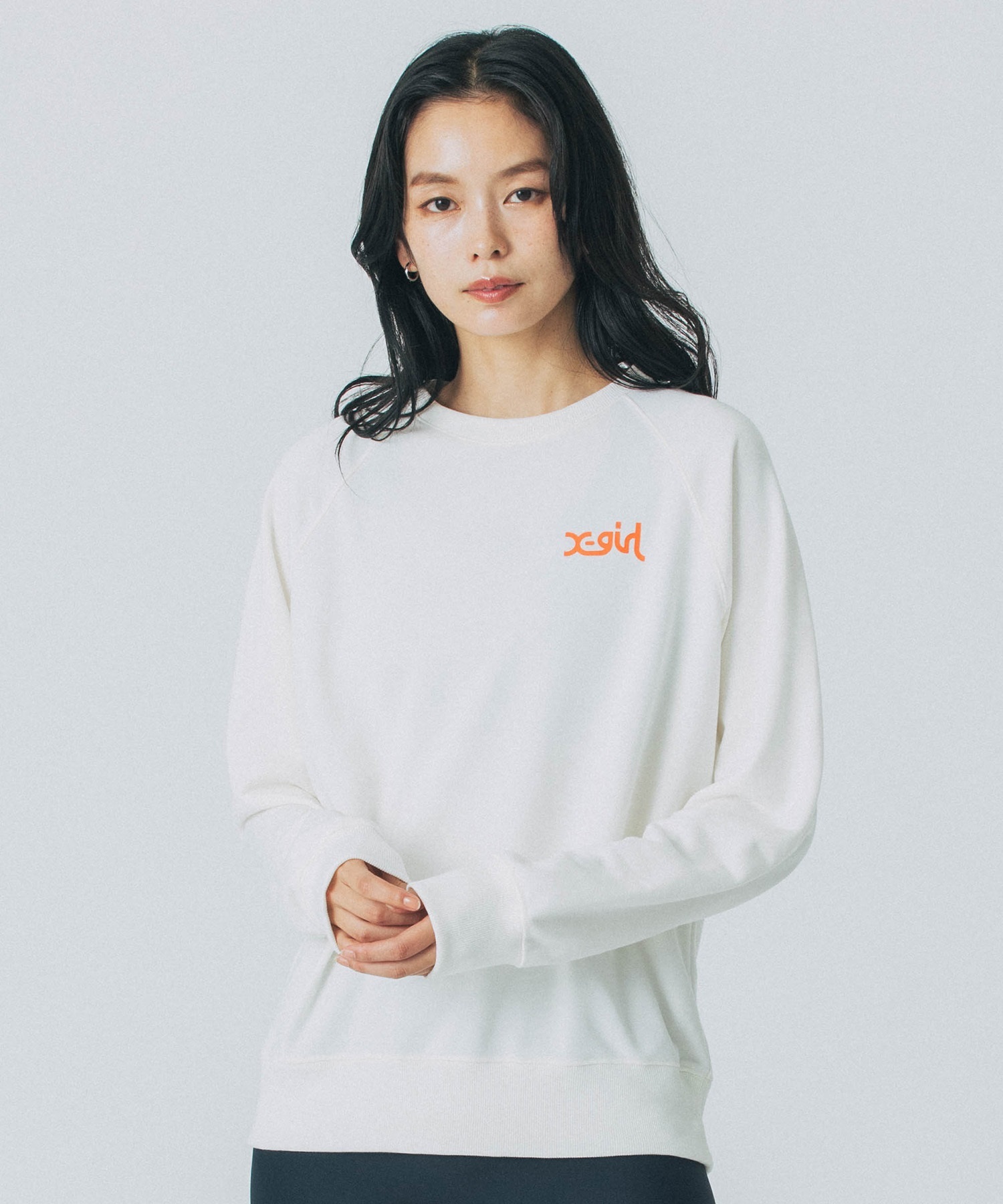 X-girl SPORTS エックスガールスポーツトレーナー レディース クルーネック スウェット 裏毛 UVカット 吸水速乾 155251012003(WHITE-M)