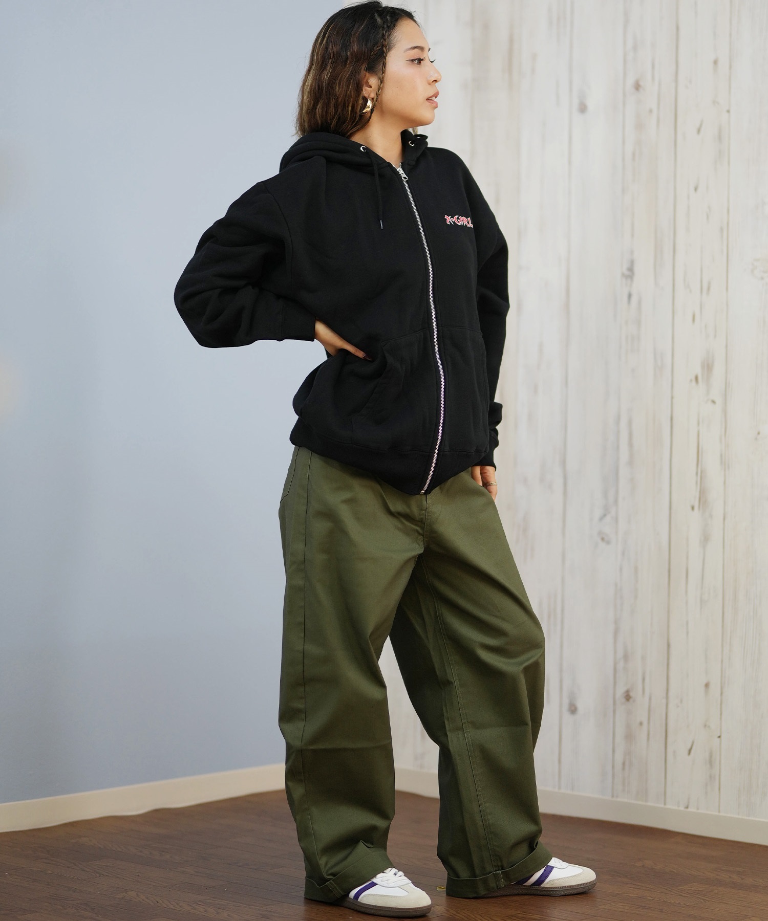 X-GIRL エックスガール ジップアップ パーカー レディース バックプリント ロゴ HEART ZIP UP HOODIE 105253012024(ASH-S)