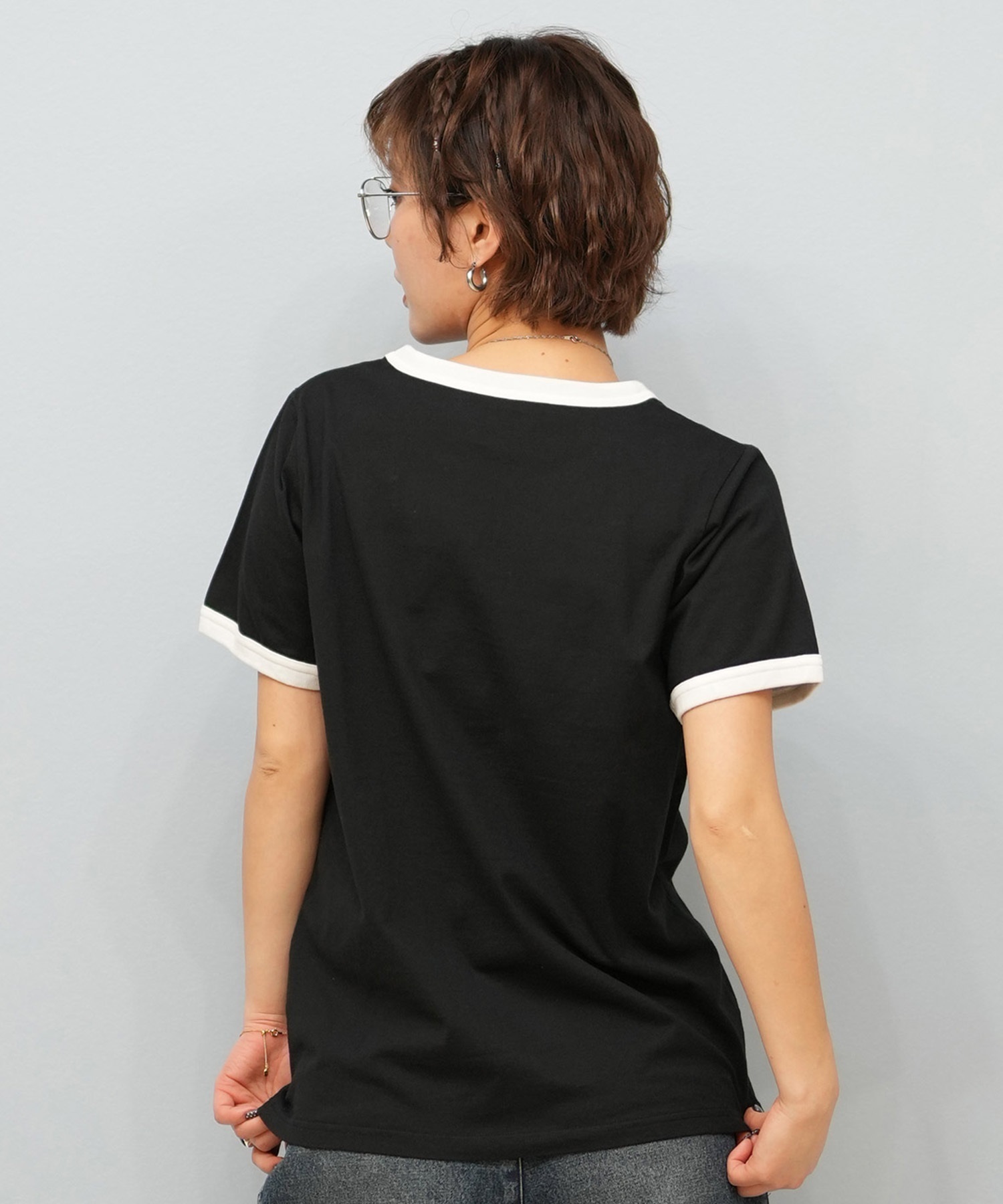 X-girl エックスガール 半袖 Tシャツ レディース リンガーシャツ フロントロゴ LOGO S S RINGER CLASSIC TEE 105251011031(BLACK-S)