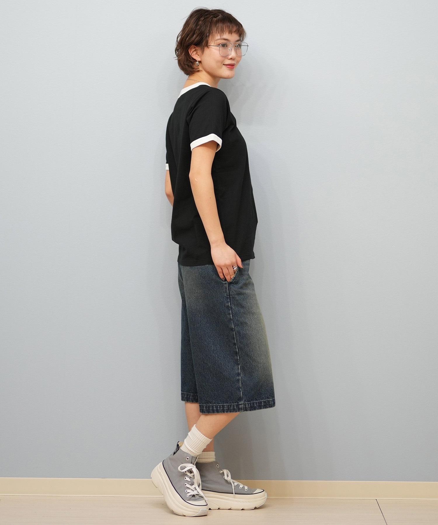 X-girl エックスガール 半袖 Tシャツ レディース リンガーシャツ フロントロゴ LOGO S S RINGER CLASSIC TEE 105251011031(BLACK-S)