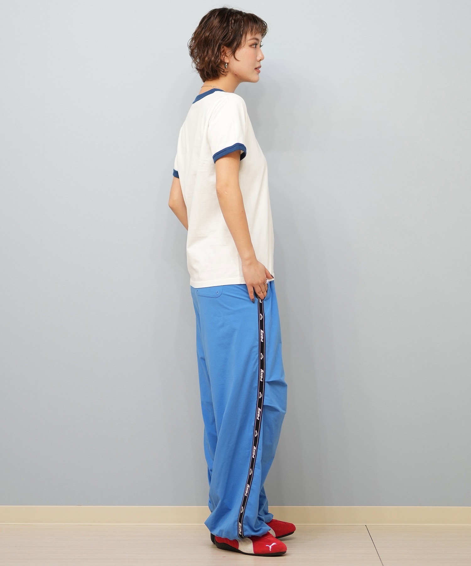 X-girl エックスガール 半袖 Tシャツ レディース リンガーシャツ フロントロゴ LOGO S S RINGER CLASSIC TEE 105251011031(BLACK-S)