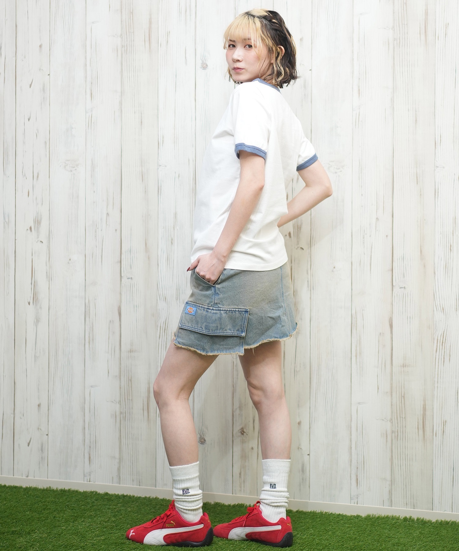 X-girl エックスガール 半袖 Tシャツ レディース リンガーシャツ フロントロゴ LOGO S S RINGER CLASSIC TEE 105251011031(BLACK-S)