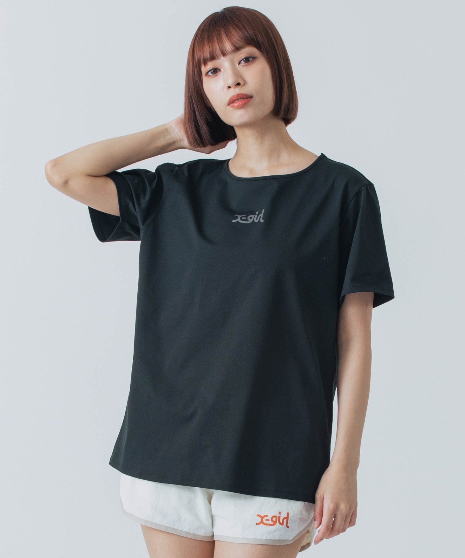 X-girl SPORTSエックスガールスポーツ半袖 Tシャツ レディース UVカット 吸水速乾 接触冷感 155251013006(WHITE-M)