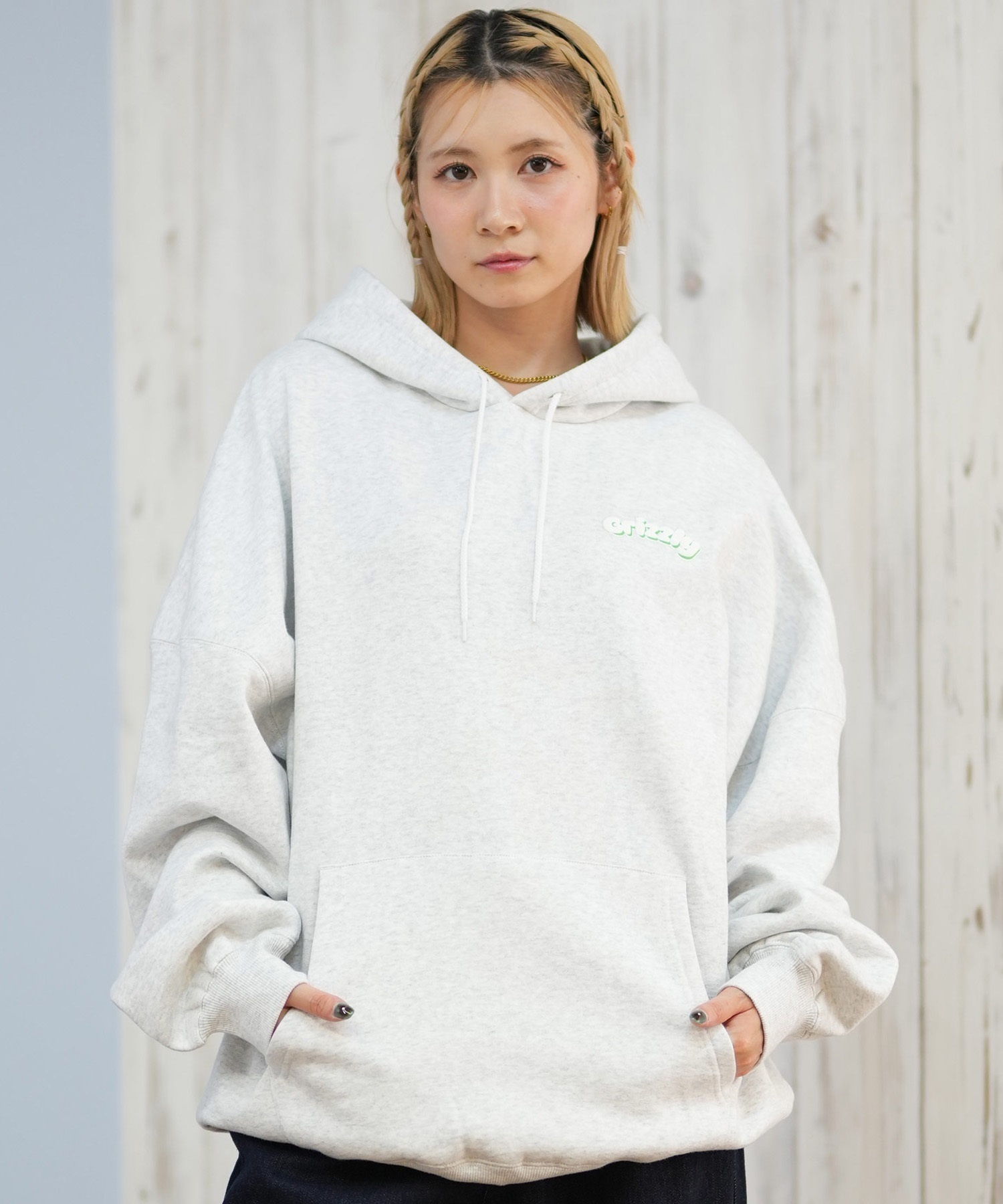 GRIZZLY グリズリー プルオーバー パーカー レディース バックプリント ロゴ KNIT HAT SMOKEY G25FW-4333(BLK-M)