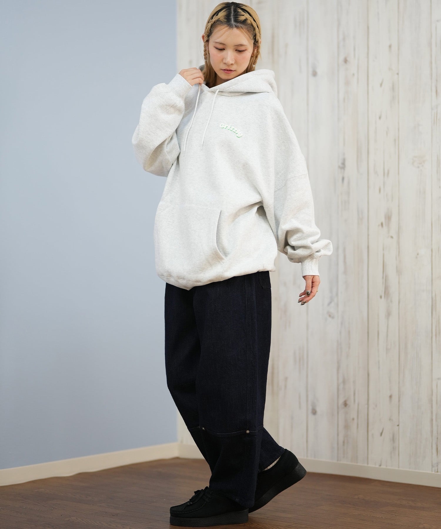 GRIZZLY グリズリー プルオーバー パーカー レディース バックプリント ロゴ KNIT HAT SMOKEY G25FW-4333(BLK-M)