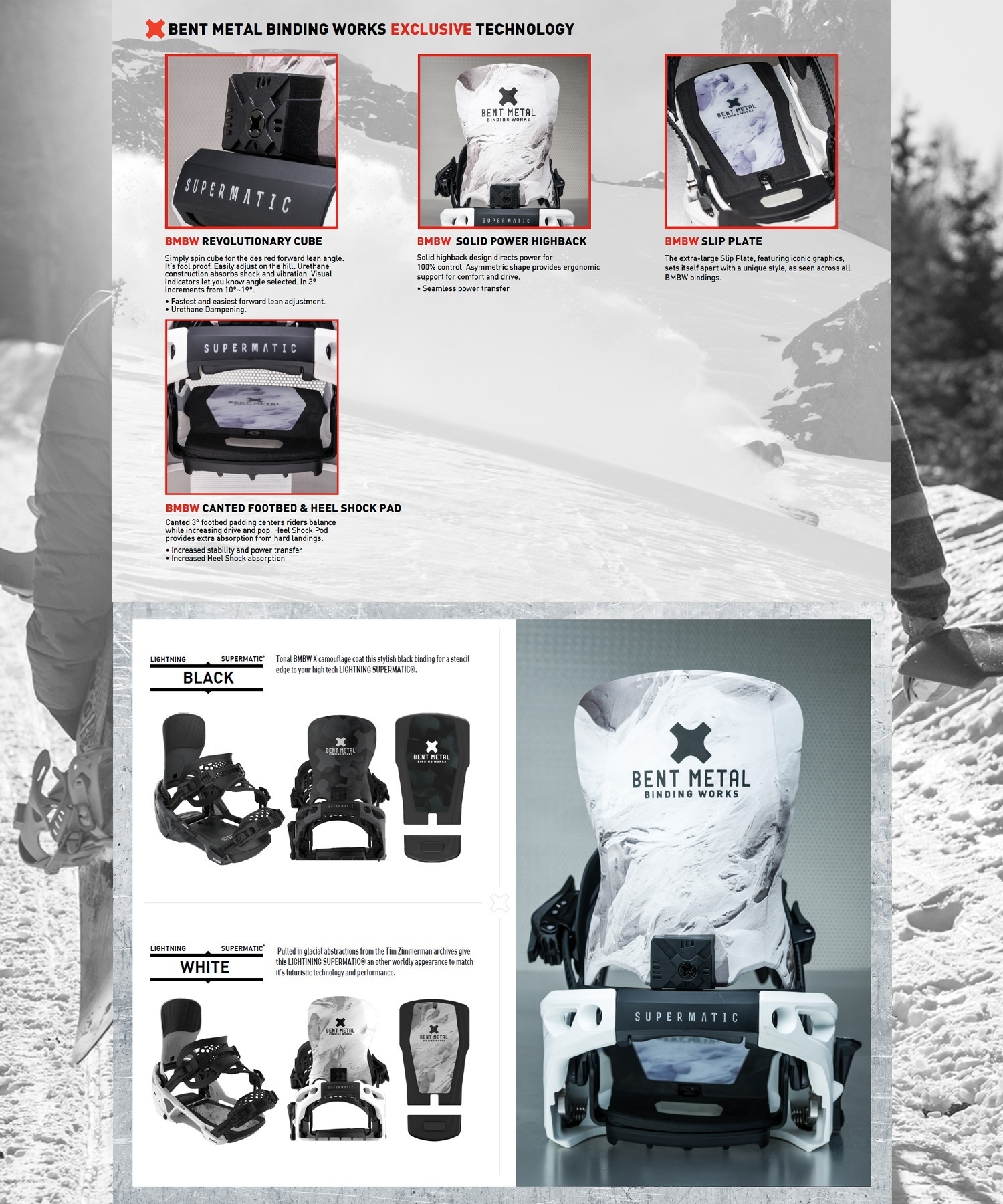BENT METAL ベントメタル スノーボード バインディング ビンディング メンズ LIGHTNING SUPERMATIC 25-26モデル MM B15【2526】(WHITE-M)