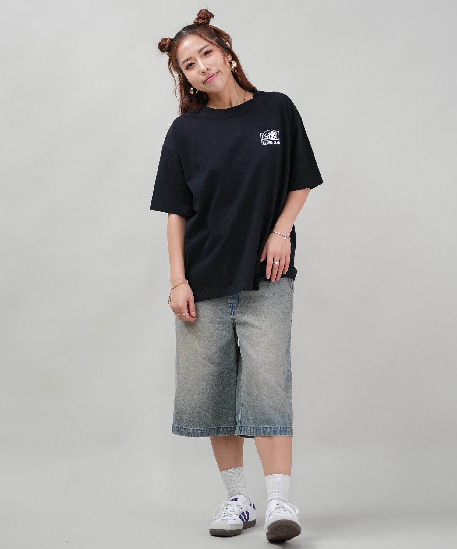 LURKING CLASS ラーキングクラス 半袖 Tシャツ レディース オーバーサイズ ユニセックス ST25STM01W ムラサキスポーツ限定(BLACK-M)