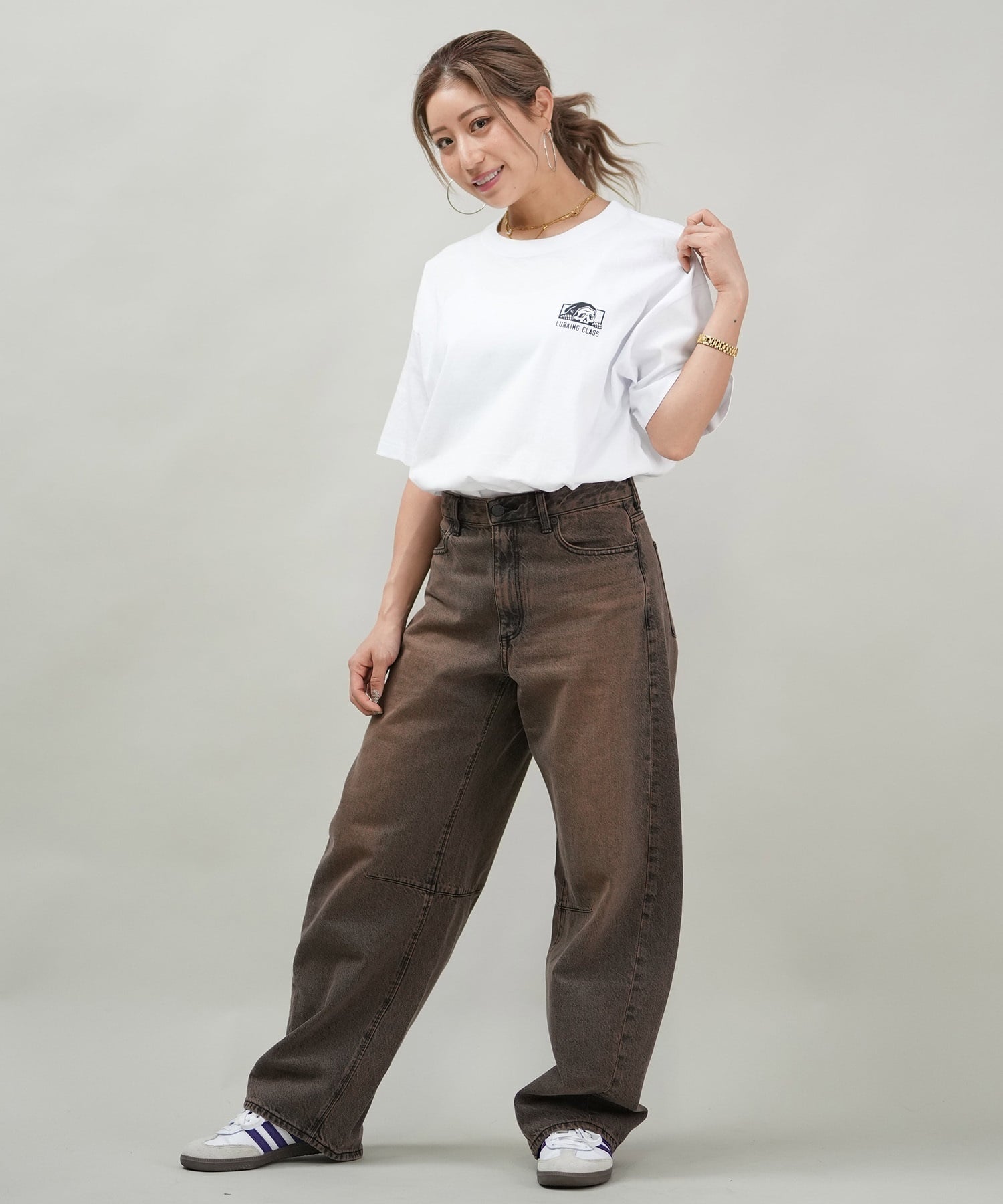 LURKING CLASS ラーキングクラス 半袖 Tシャツ レディース オーバーサイズ ユニセックス ST25STM01W ムラサキスポーツ限定(BLACK-M)