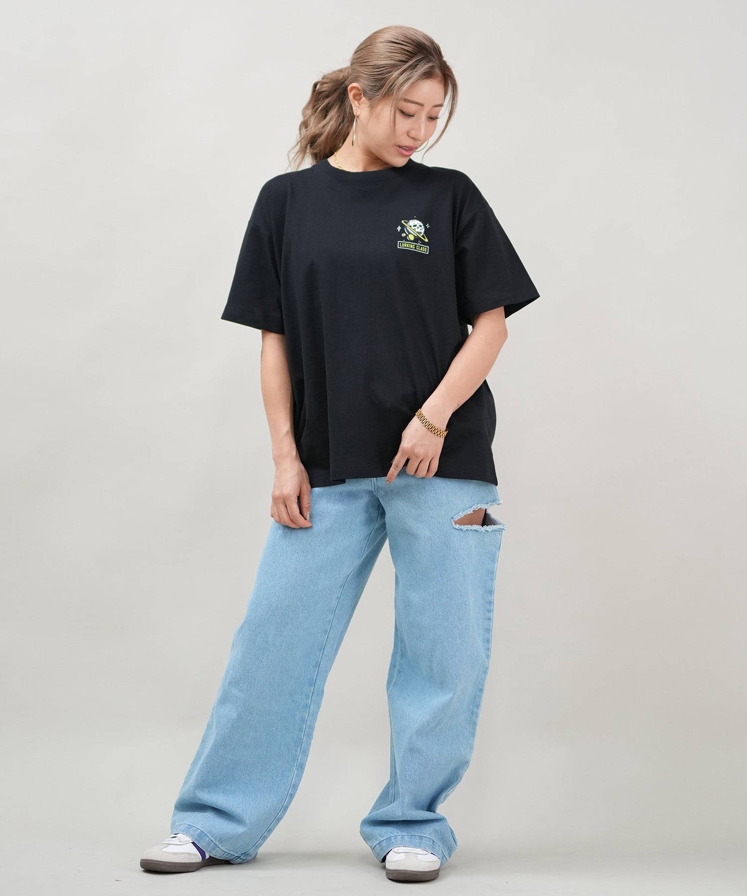 LURKING CLASS ラーキングクラス 半袖 Tシャツ レディース オーバーサイズ ユニセックス ST25STM02W ムラサキスポーツ限定(BLACK-M)