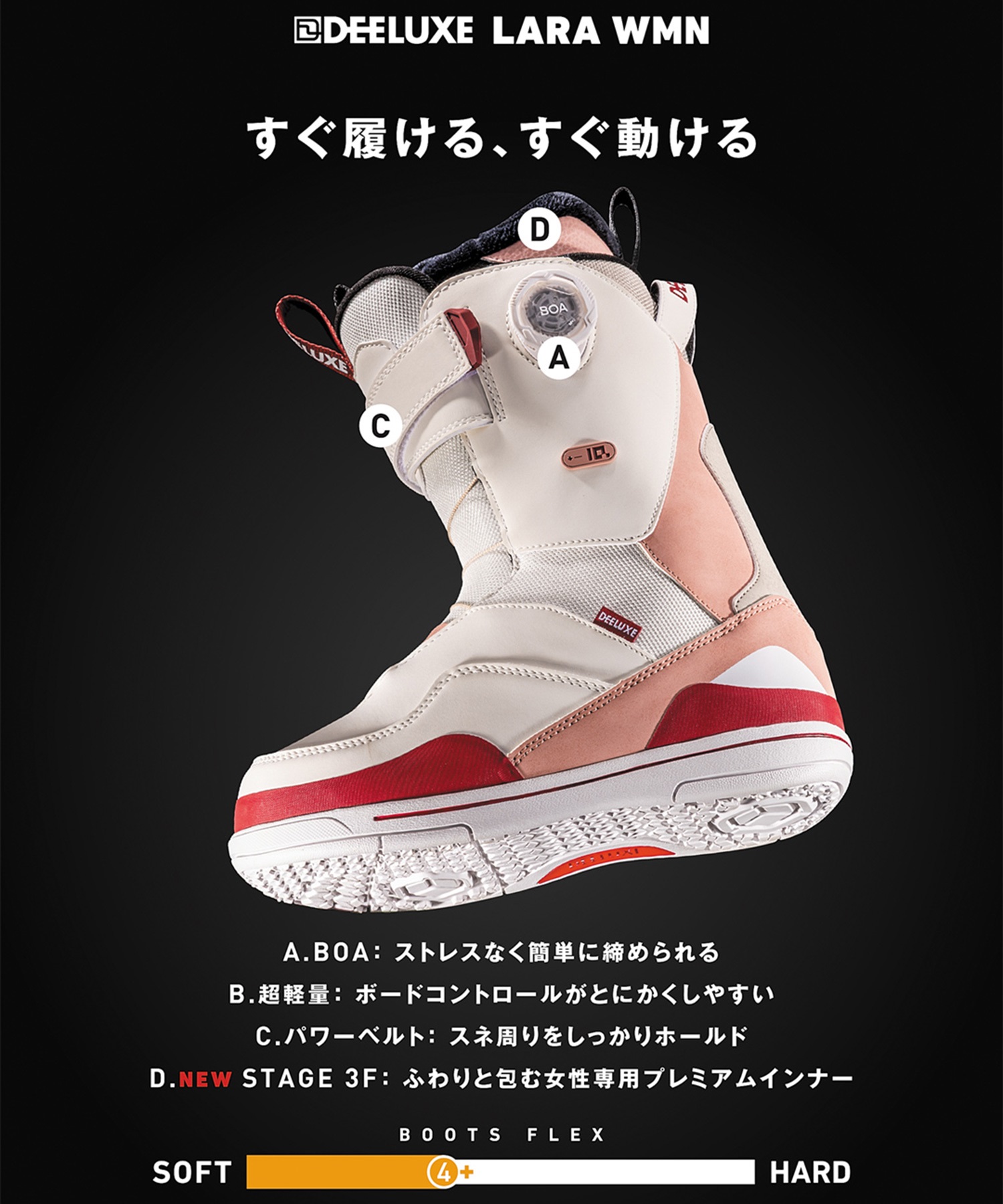 DEELUXE ディーラックス ララ LARA WMN ステージ3F スノーボード ブーツ レディース 26-27 早期購入 MM A23(MISTY-ROSE-21.0cm)