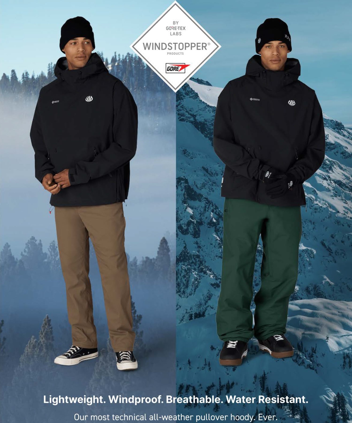 686 シックスエイトシックス ウインドストッパー プルオーバーフーディー M6WNCS129 スノーボード ウェア パーカー 耐水 防風 ソフトシェル メンズ 26-27 早期購入/店頭受取対象外(BLK-S)