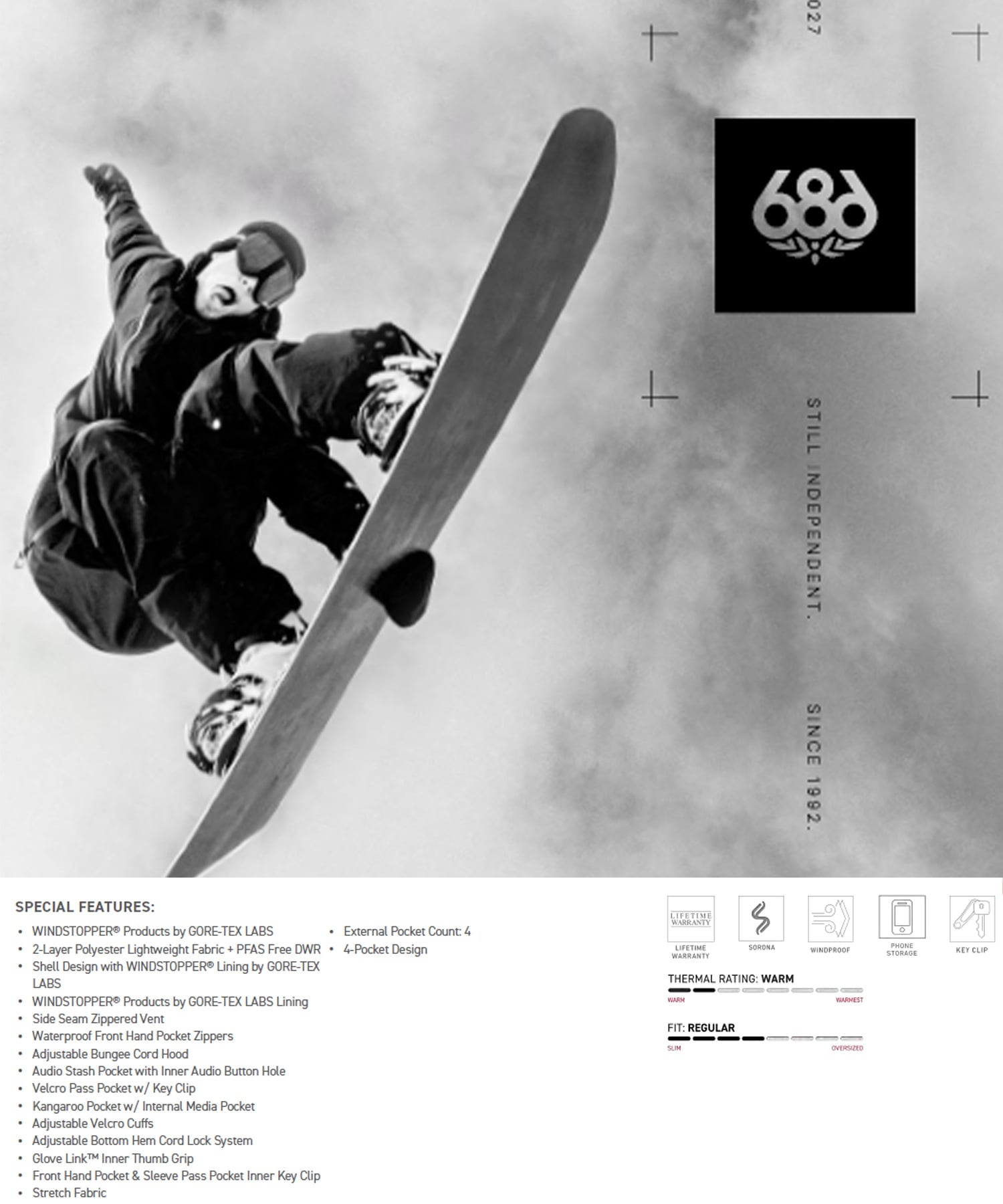 686 シックスエイトシックス ウインドストッパー プルオーバーフーディー M6WNCS129 スノーボード ウェア パーカー 耐水 防風 ソフトシェル メンズ 26-27 早期購入/店頭受取対象外(BLK-S)