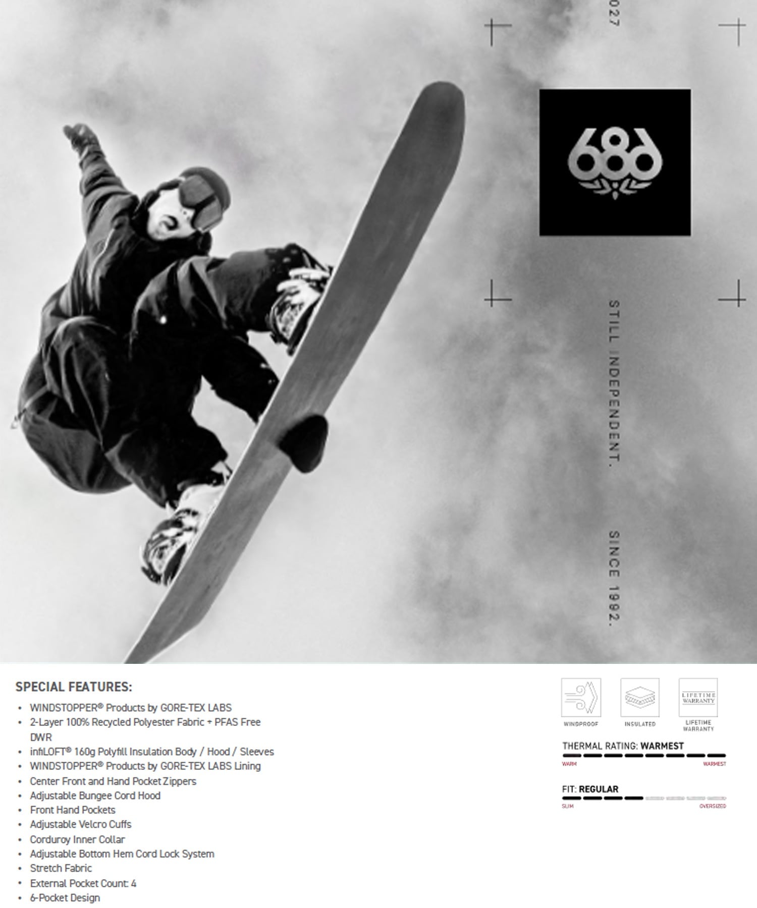 686 シックスエイトシックス ウインドストッパー ガイドライン インサレーテッド ジャケット M6WNCS131 スノーボード ウェア ワークスタイル メンズ 26-27 早期購入/店頭受取対象外(MOSS-S)