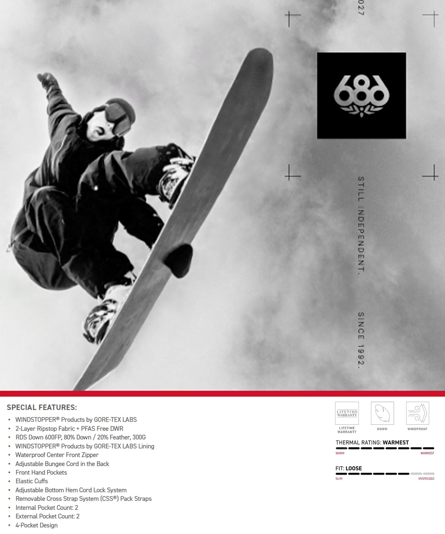 686 シックスエイトシックス ウインドストッパー パイロ ユニオン ダウン パファー ジャケット M5WNJKT149 スノーボード ウェア コラボ メンズ 26-27 早期購入/店頭受取対象外(USLR-S)