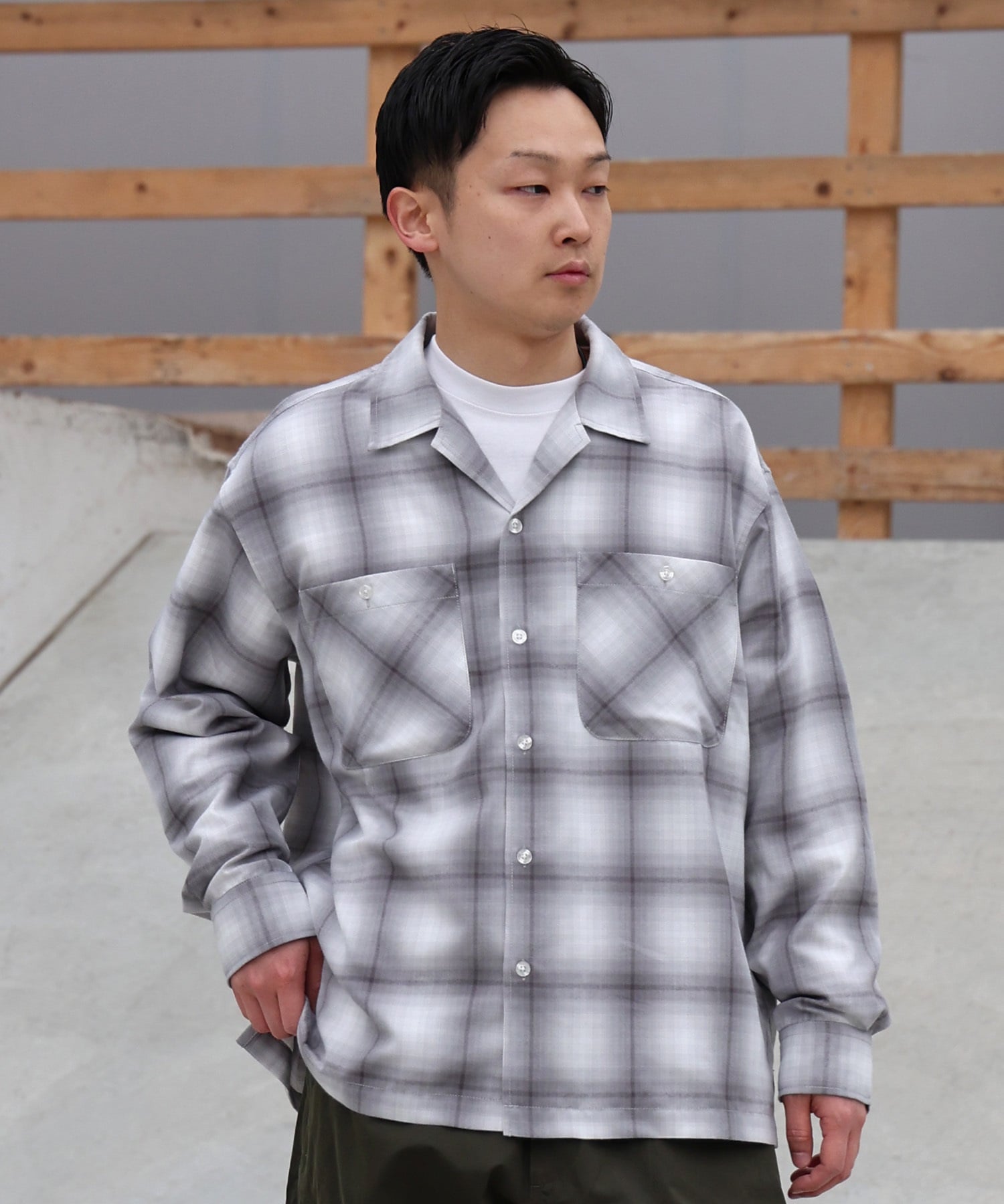 DEAR LAUREL ディアローレル 長袖 シャツ メンズ オンブレチェック 吸水速乾 DL26S-2601(BLK-M)