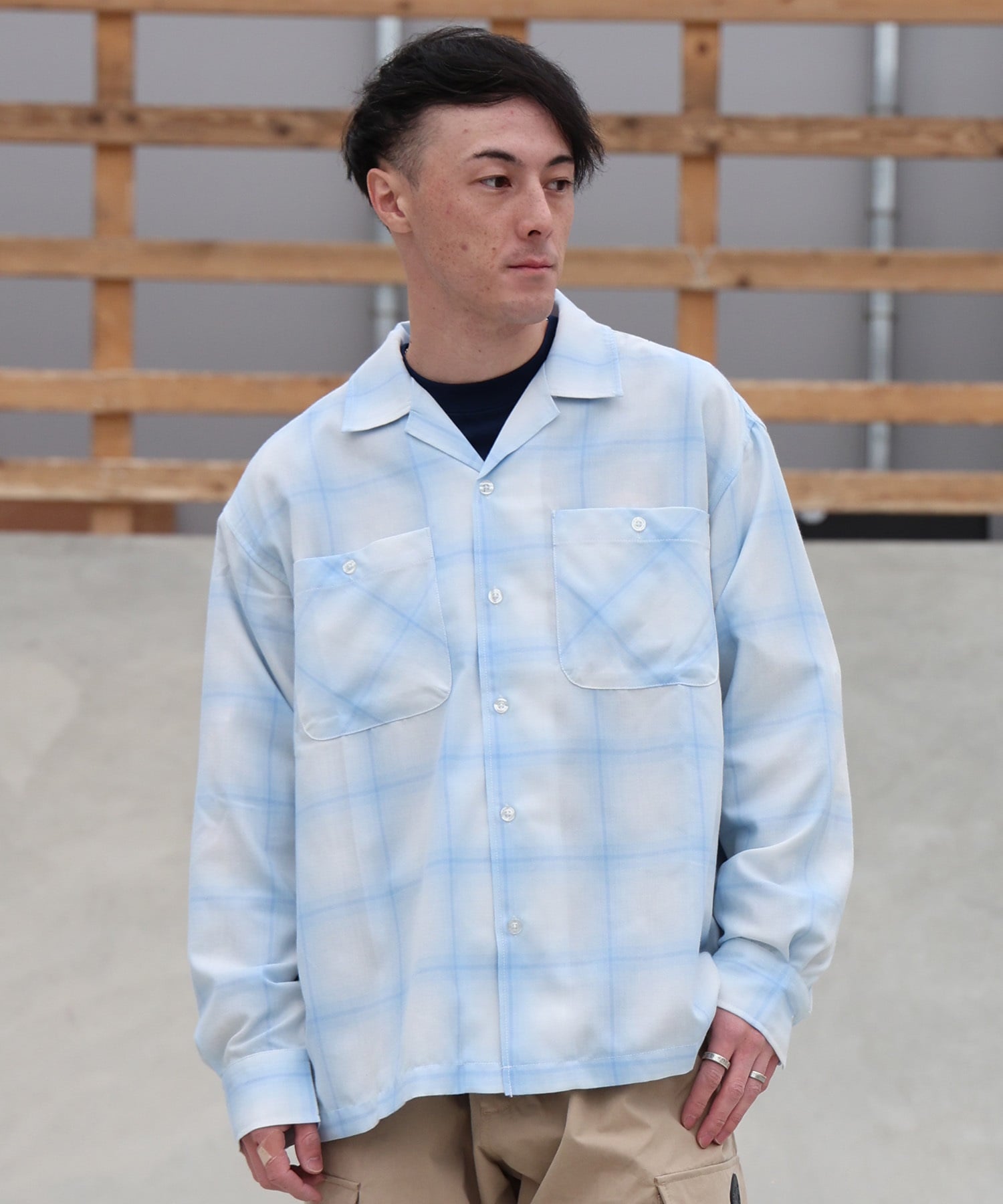 DEAR LAUREL ディアローレル 長袖 シャツ メンズ オンブレチェック 吸水速乾 DL26S-2601(BLK-M)