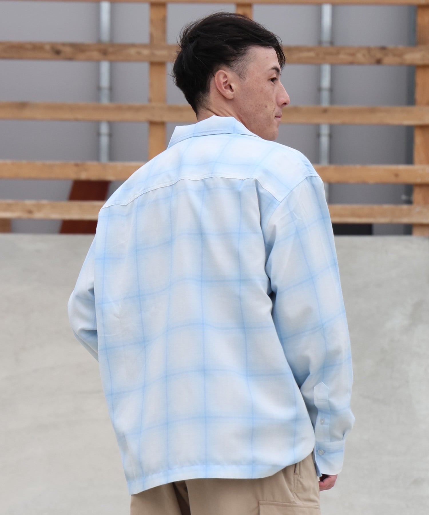 DEAR LAUREL ディアローレル 長袖 シャツ メンズ オンブレチェック 吸水速乾 DL26S-2601(BLK-M)