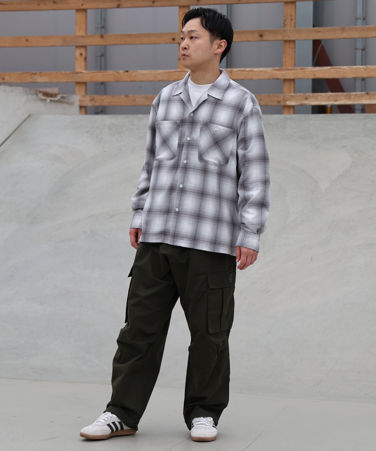 DEAR LAUREL ディアローレル 長袖 シャツ メンズ オンブレチェック 吸水速乾 DL26S-2601(BLK-M)