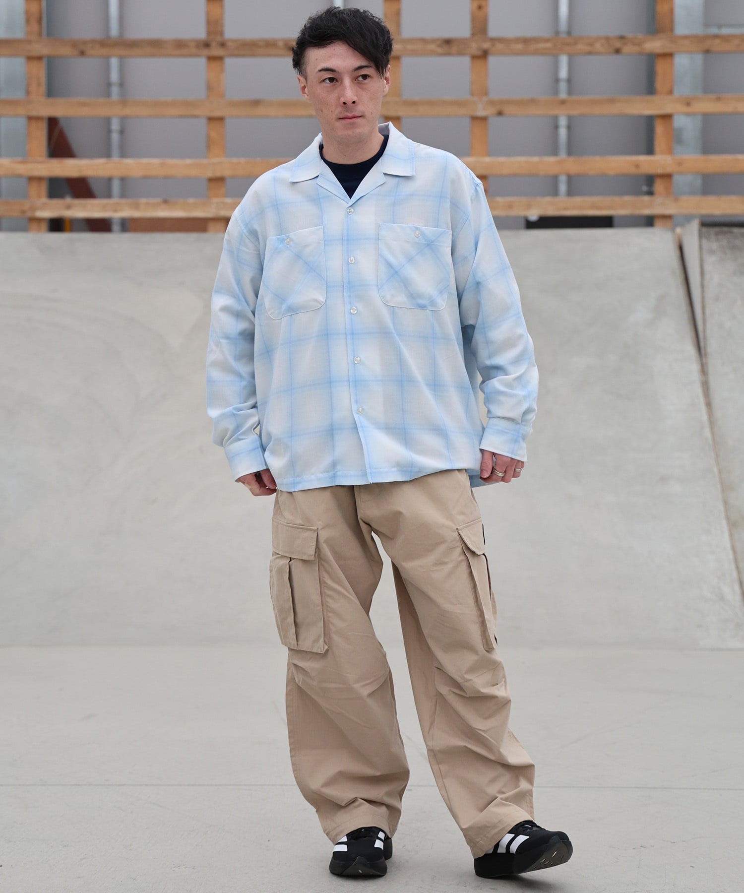 DEAR LAUREL ディアローレル 長袖 シャツ メンズ オンブレチェック 吸水速乾 DL26S-2601(BLK-M)