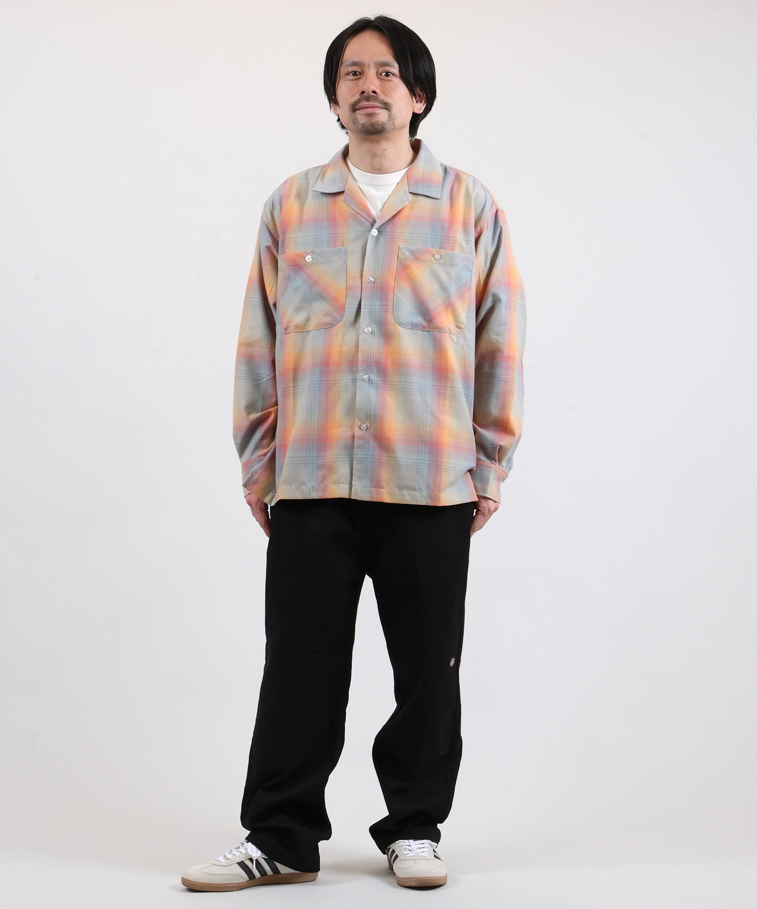 DEAR LAUREL ディアローレル 長袖 シャツ メンズ オンブレチェック 吸水速乾 DL26S-2601(BLK-M)