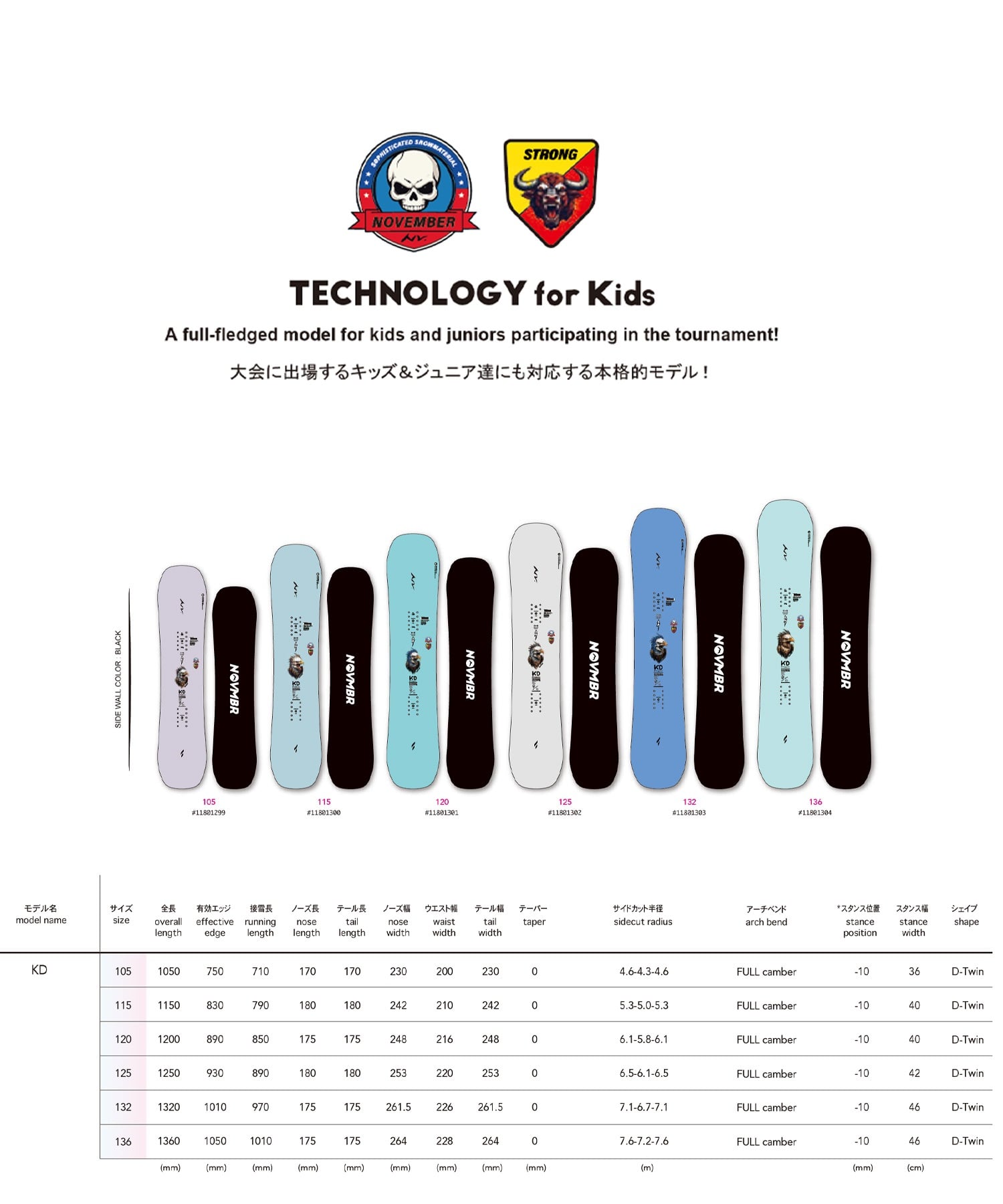 NOVEMBER ノーベンバー ケーディー KD スノーボード 板 パーク ハーフパイプ キッズ ユース ジュニア 26-27 早期購入(ONECOLOR-105cm)