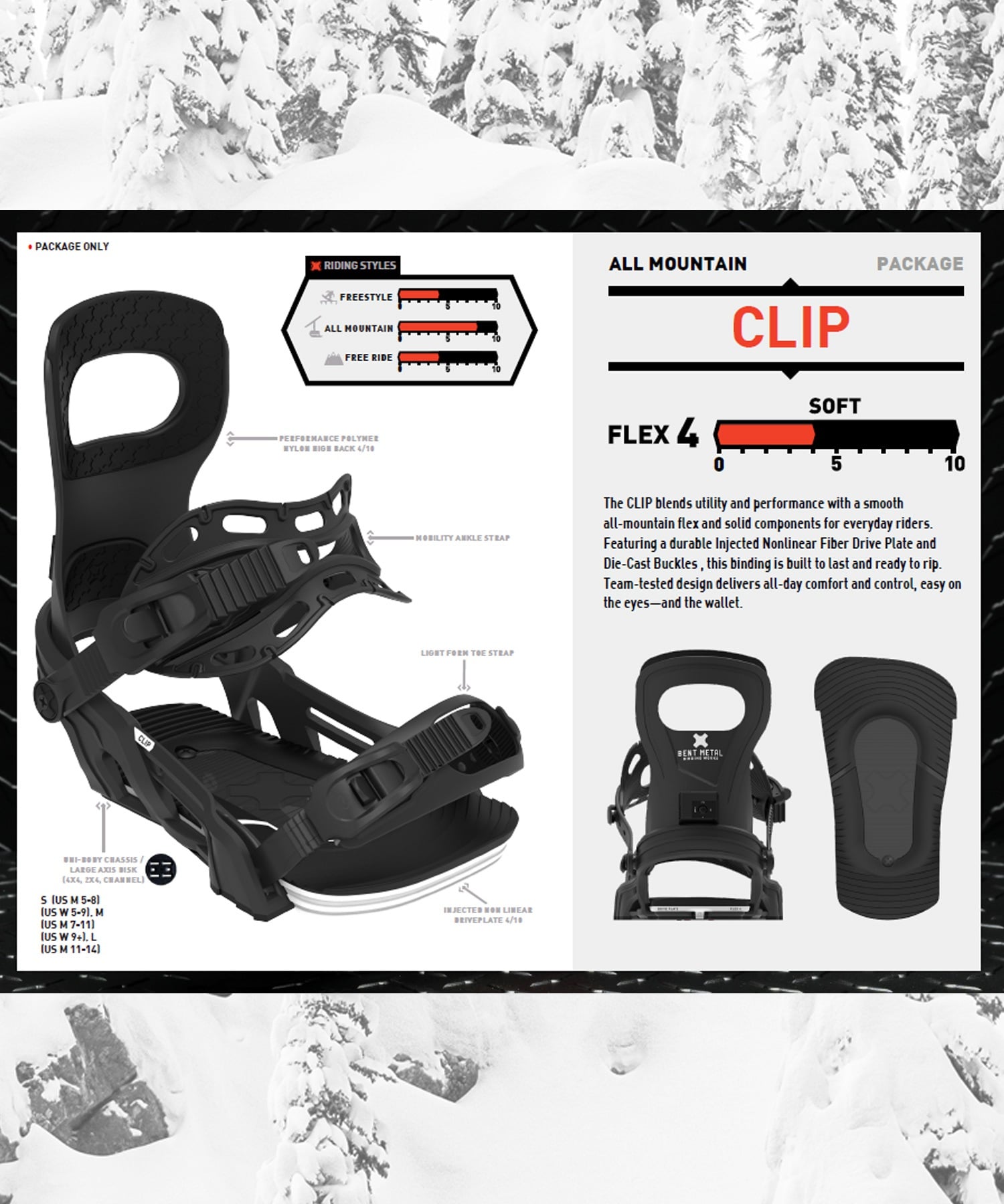 BENTMETAL ベントメタル クリップ CLIP スノーボード バインディング ビンディング フリースタイル オールマウンテン エントリーメンズ 26-27 早期購入(BLACK-S)